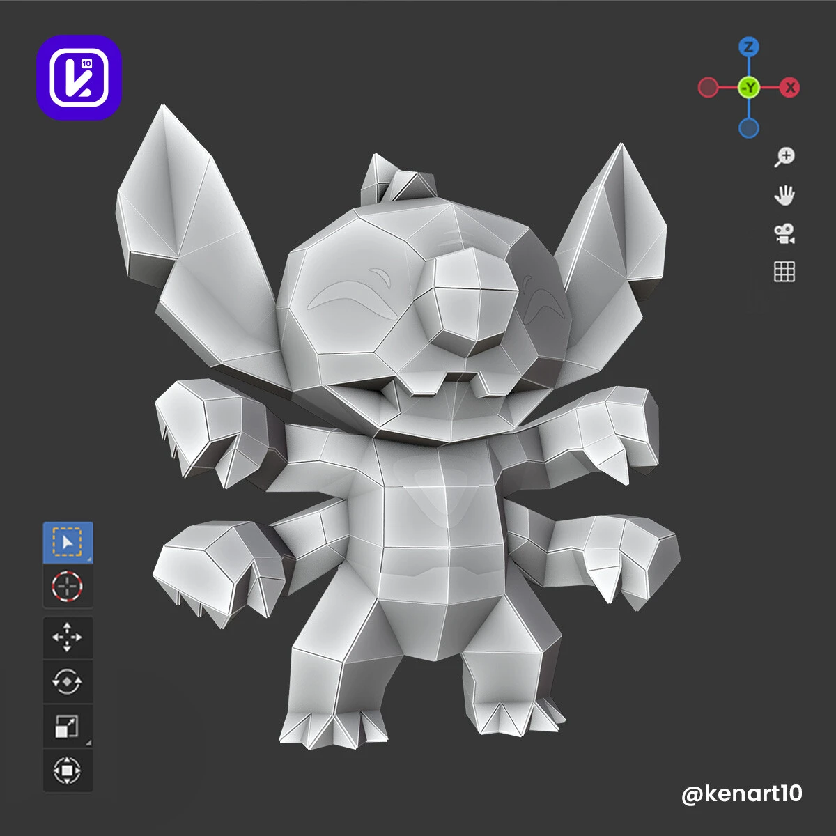 Stitch, Lilo & Stitch, Walt Disney Papercraft Low Poly 3d DIY Kenart10