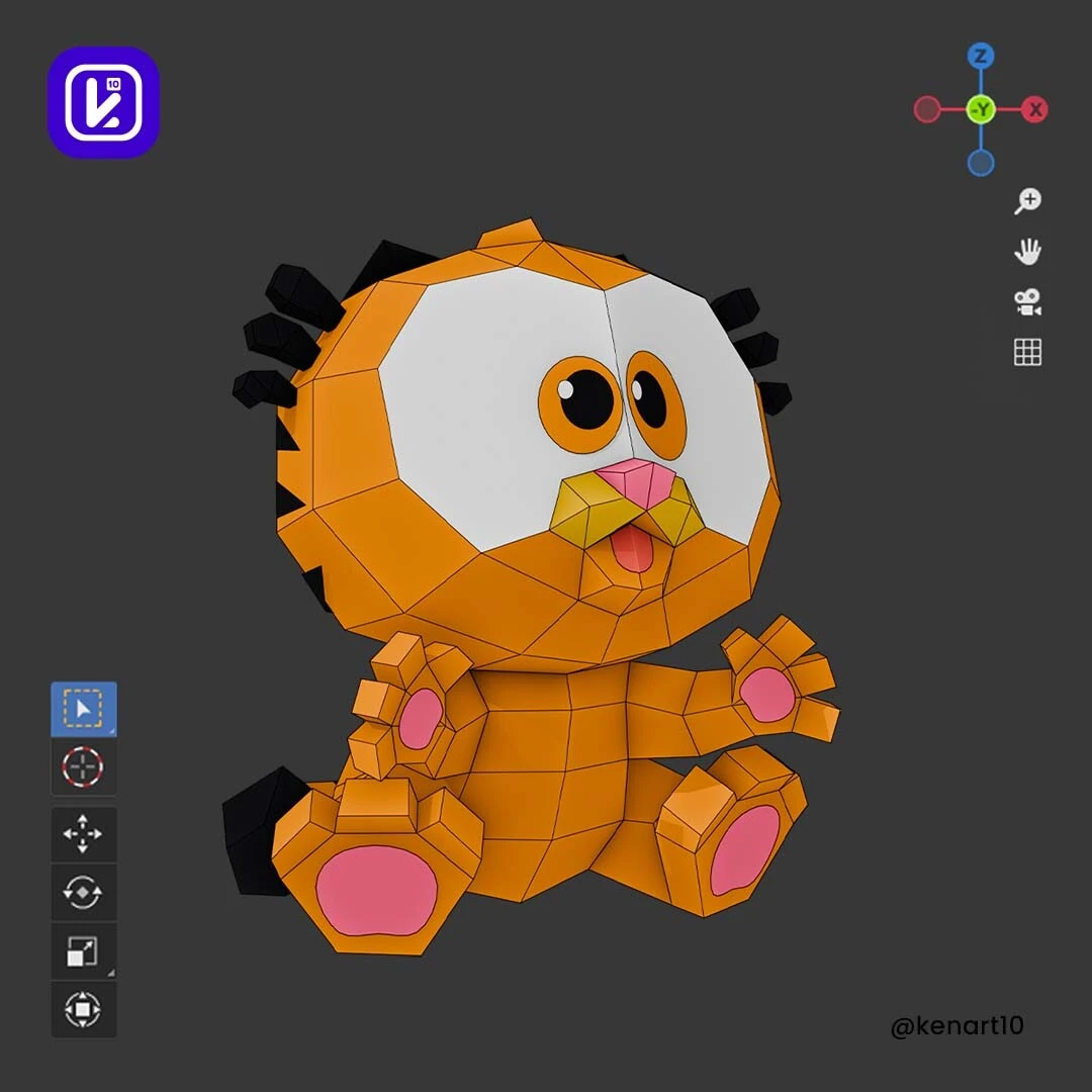 Garfield, Baby Cat, Hungry Cat Papercraft 3D, pepakura Pdf template Low polygonal Paper Sculpture Diy Decor home loft office gift