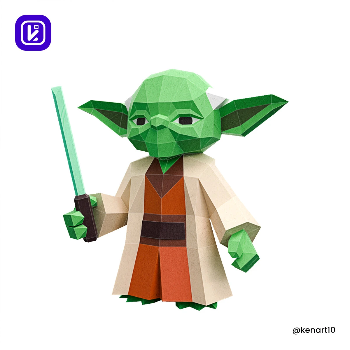 Jedi Master, Yoda, Star Wars Force Papercraft 3D, pepakura Pdf template Low polygonal Paper Sculpture Diy Decor home loft office lover gift