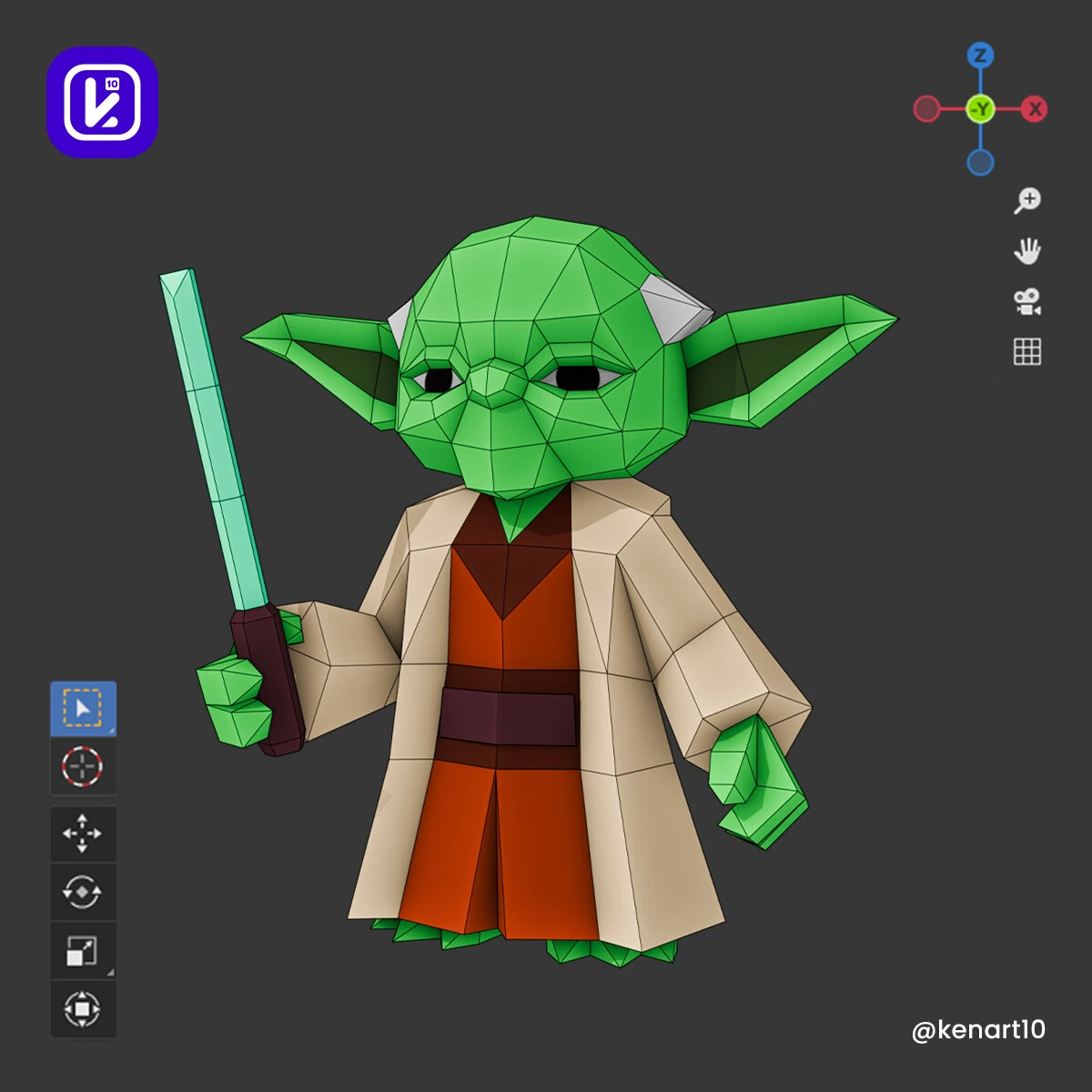 Jedi Master, Yoda, Star Wars Force Papercraft 3D, pepakura Pdf template Low polygonal Paper Sculpture Diy Decor home loft office lover gift