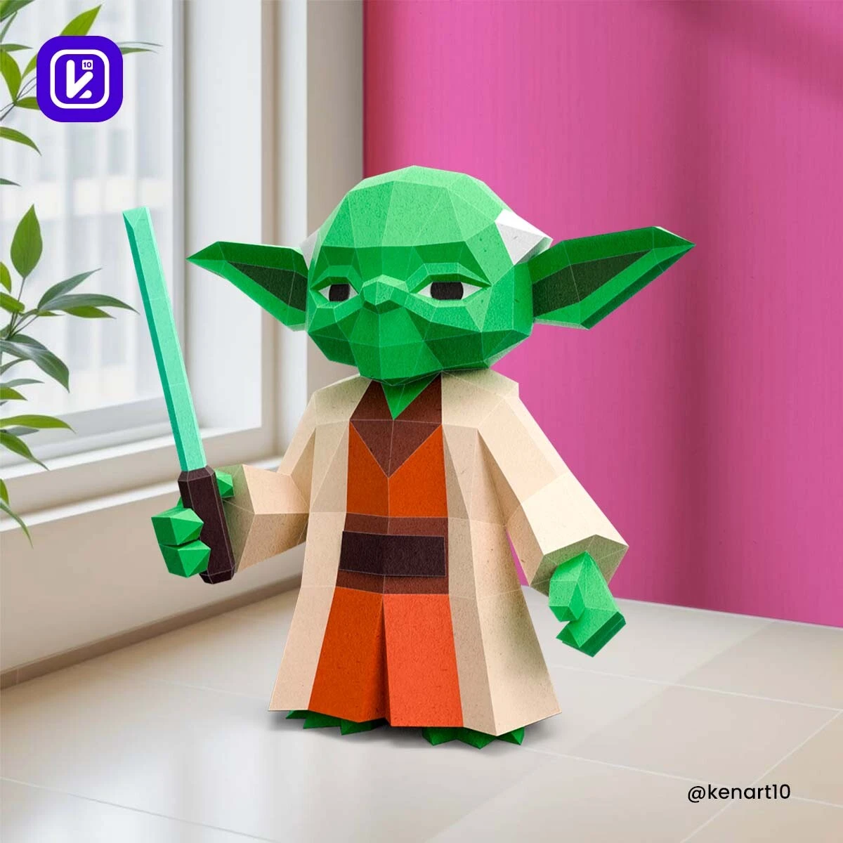 Jedi Master, Yoda, Star Wars Force Papercraft 3D, pepakura Pdf template Low polygonal Paper Sculpture Diy Decor home loft office lover gift