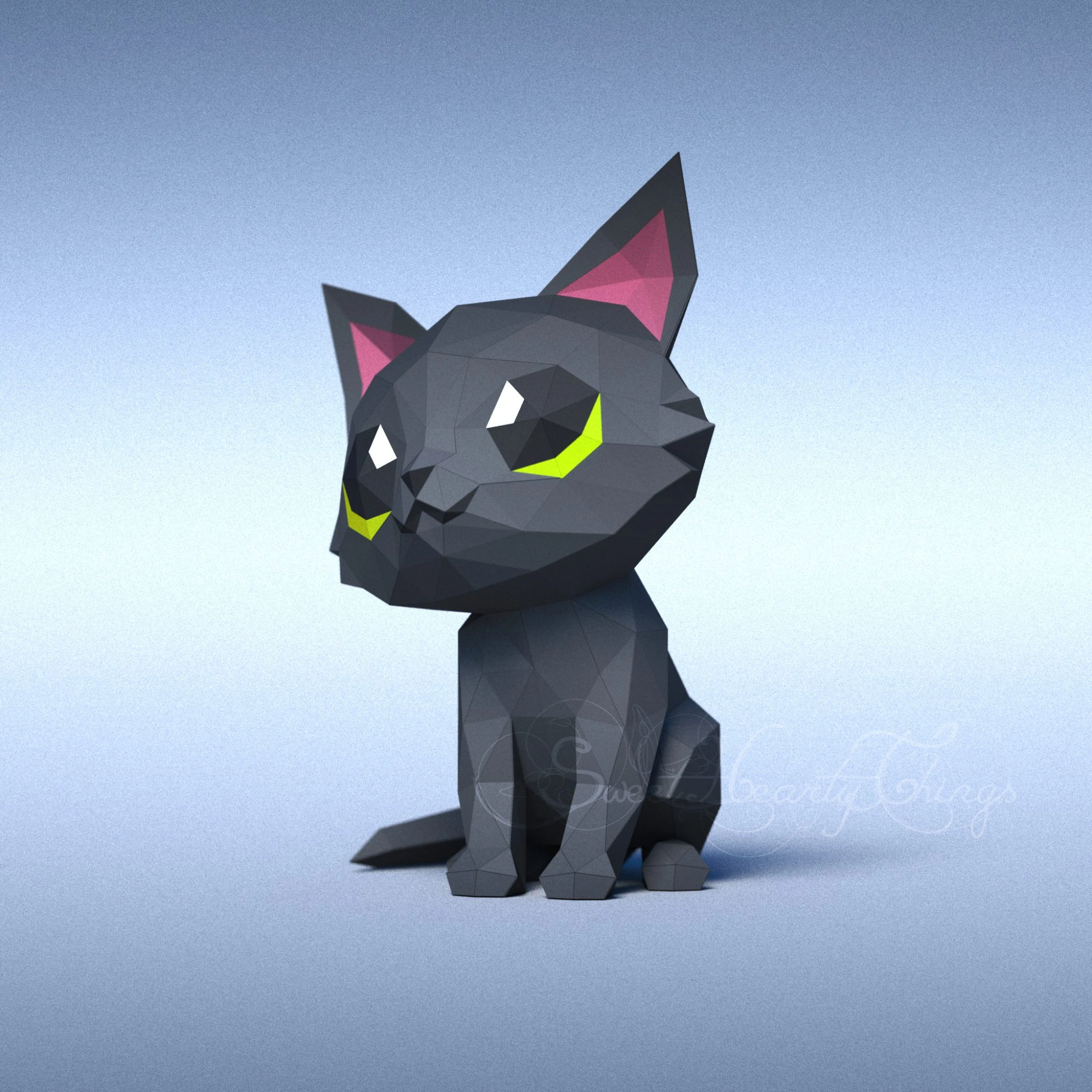 DIY 3d papercraft Black Kitten PDF Templates Low Poly SweetHeartyThings