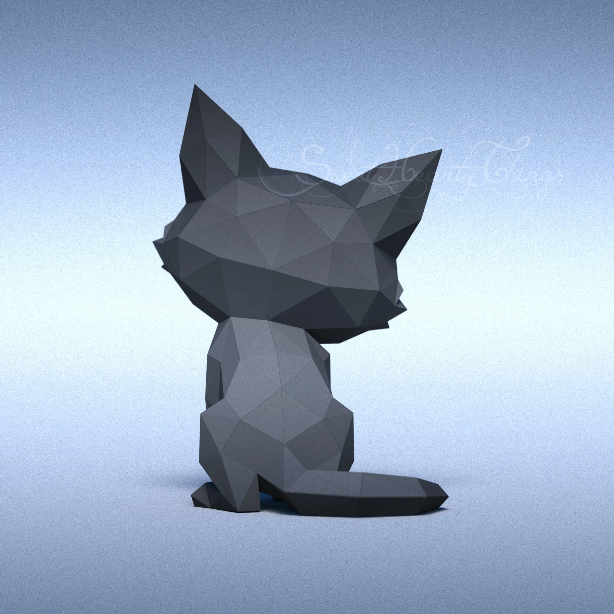 DIY 3d papercraft Black Kitten PDF Templates Low Poly SweetHeartyThings