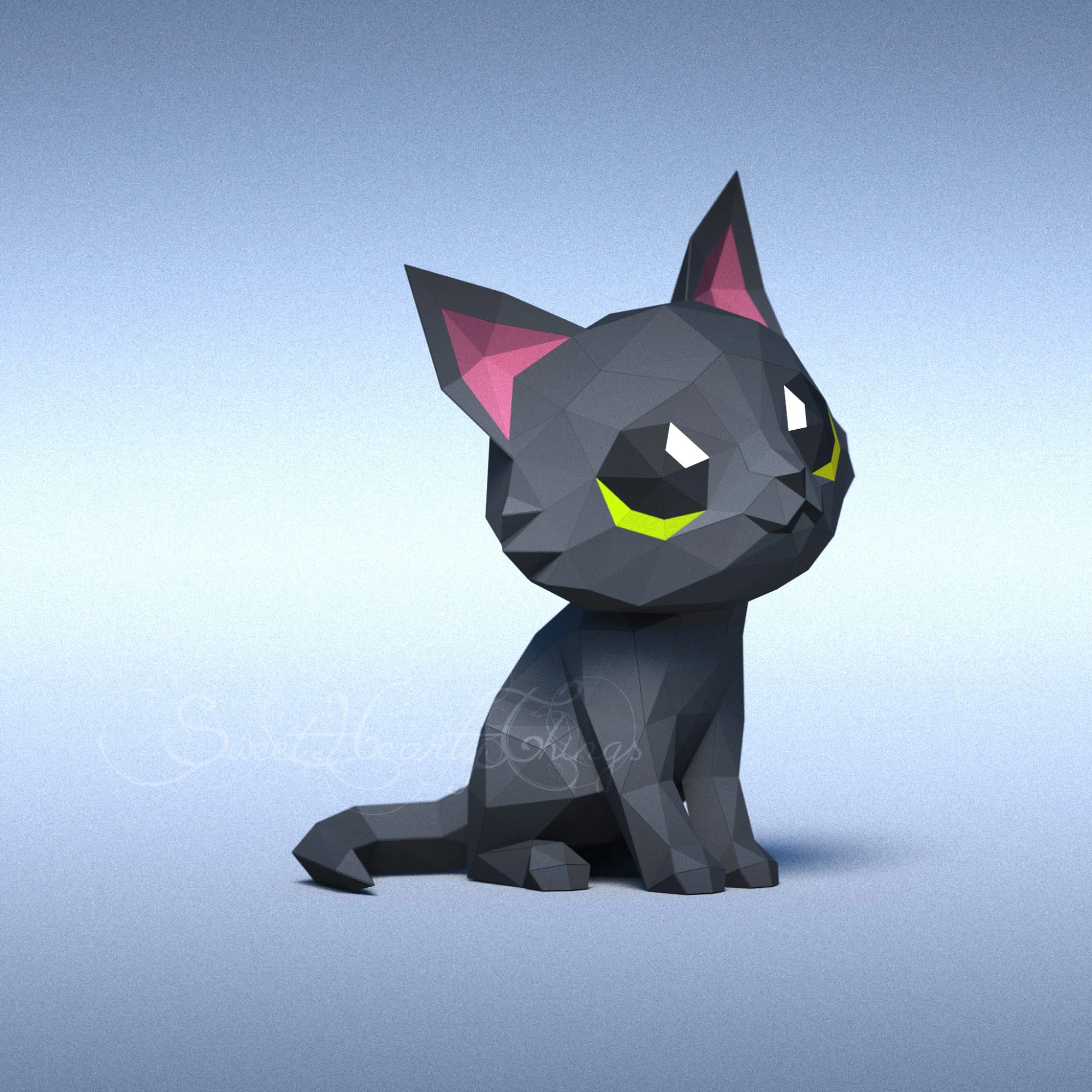 DIY 3d papercraft Black Kitten PDF Templates Low Poly SweetHeartyThings