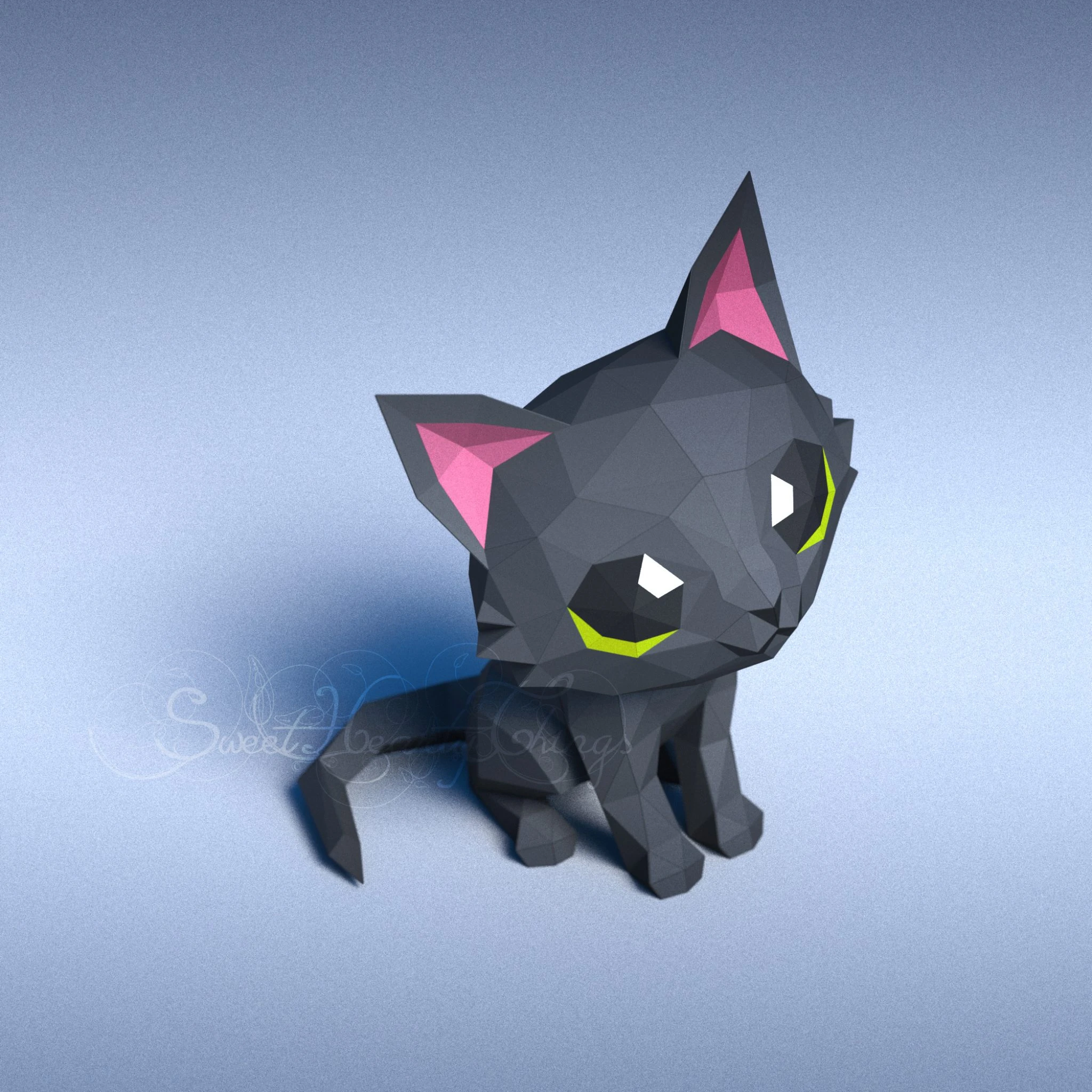 DIY 3d papercraft Black Kitten PDF Templates Low Poly SweetHeartyThings