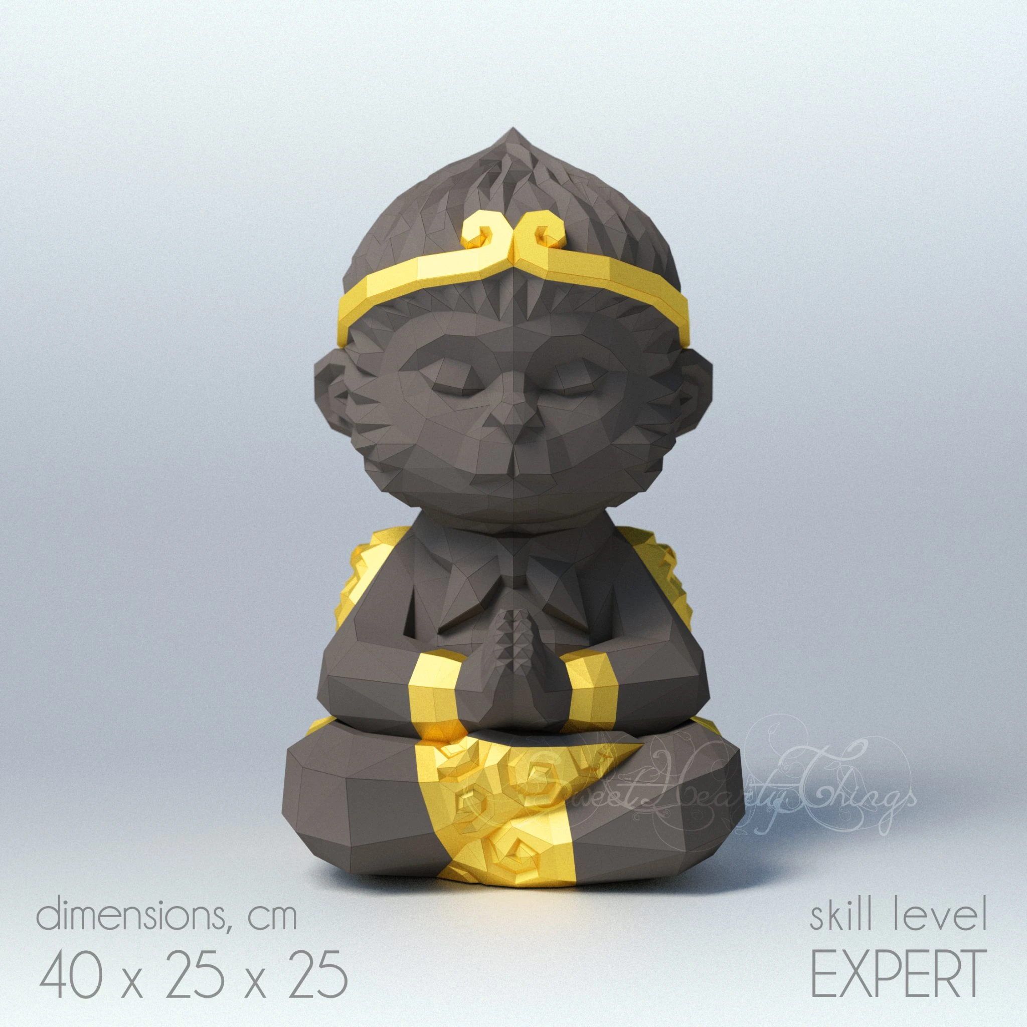 DIY 3d papercraft Kung Fu Monkey King 2 PDF Templates Low Poly SweetHeartyThings