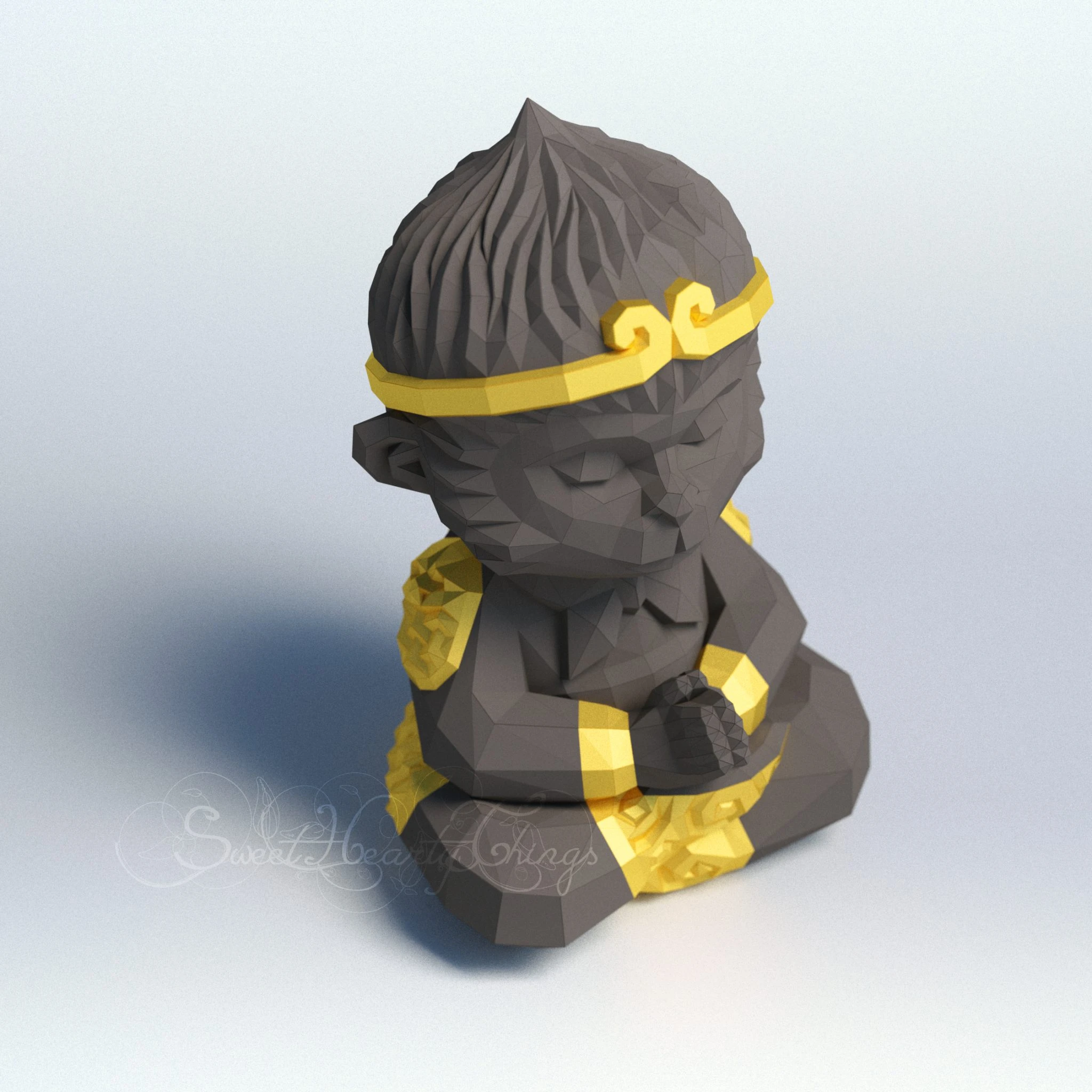 DIY 3d papercraft Kung Fu Monkey King 2 PDF Templates Low Poly SweetHeartyThings