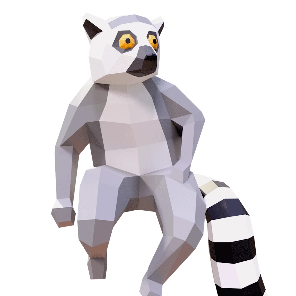 Sitting Lemur Papercraft, Lowpoly Papercraft