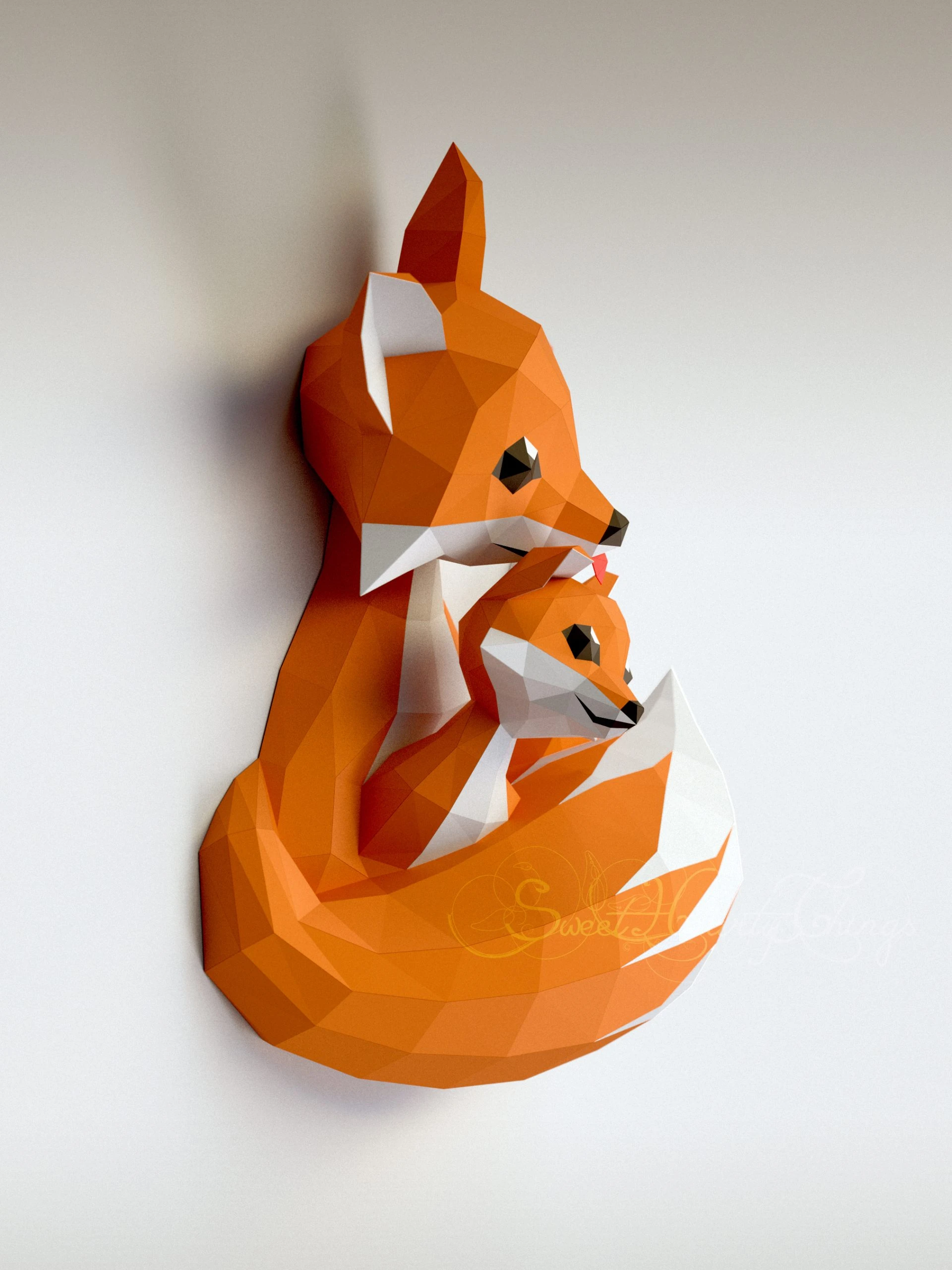 DIY 3d papercraft Little Fox and Mommy PDF Templates Low Poly SweetHeartyThings