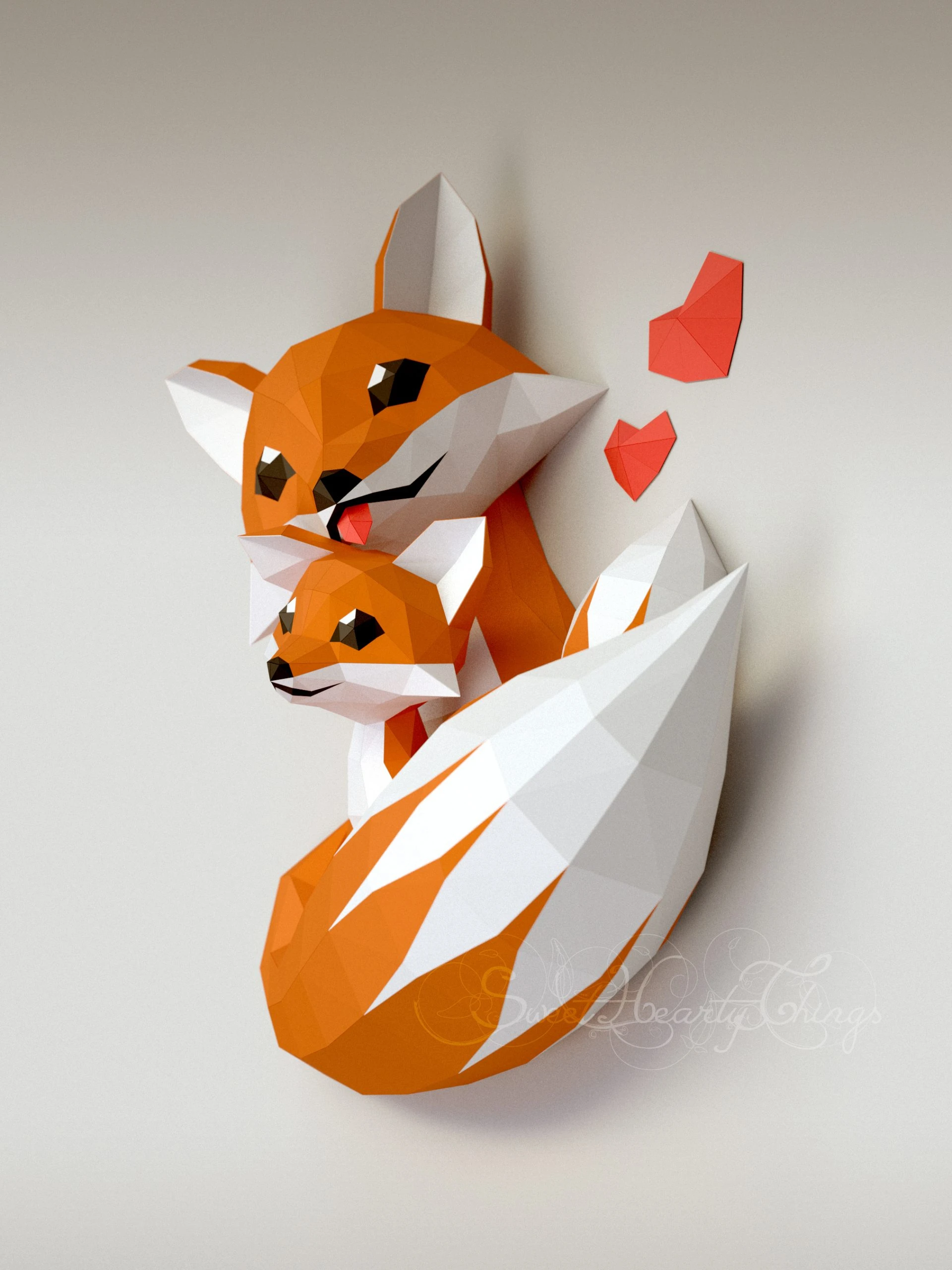 DIY 3d papercraft Little Fox and Mommy PDF Templates Low Poly SweetHeartyThings