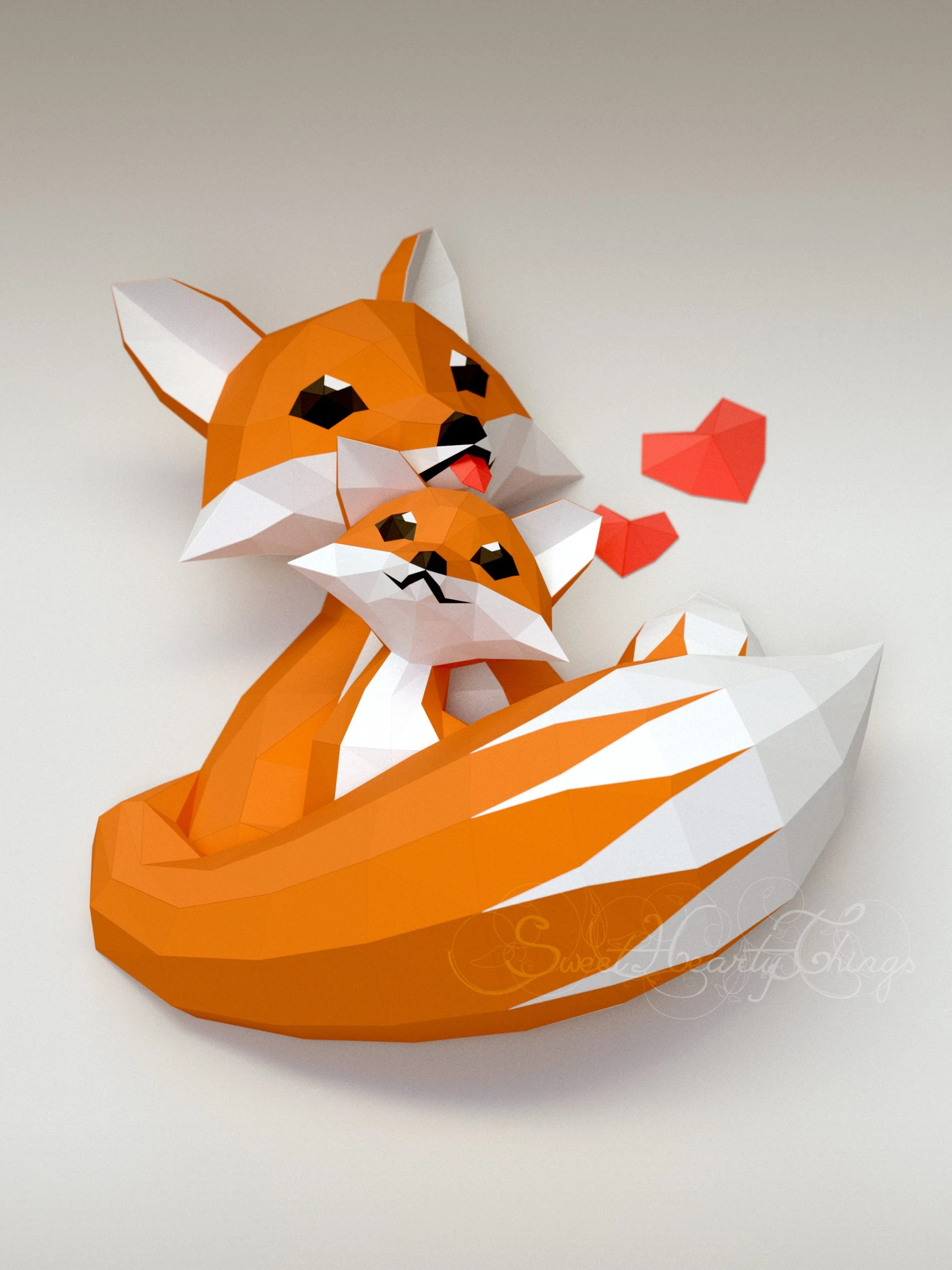 DIY 3d papercraft Little Fox and Mommy PDF Templates Low Poly SweetHeartyThings