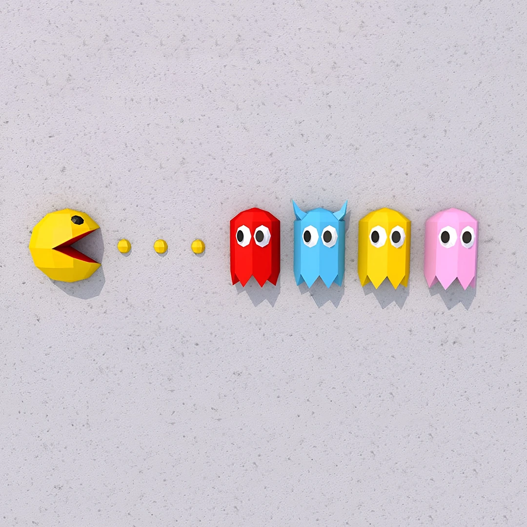 PacMan PDF Templates, DIY 3D Model, Papercraft, PDF, Low Poly, 3D model, Craft, Paper, Pepakura