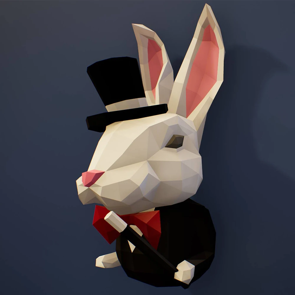 Low Poly Welding Rabbit Magician Rabbit 3D Wall Decor Low poly Papercraft, DIY, PDF