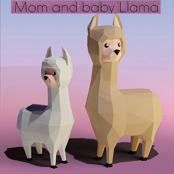 LlAMA, Mom & Baby, PAPERCRAFT, Template, DIY, Paper, Low Poly, Animal, 3D Model, PDF Low Poly, Llama model, Kids Toy