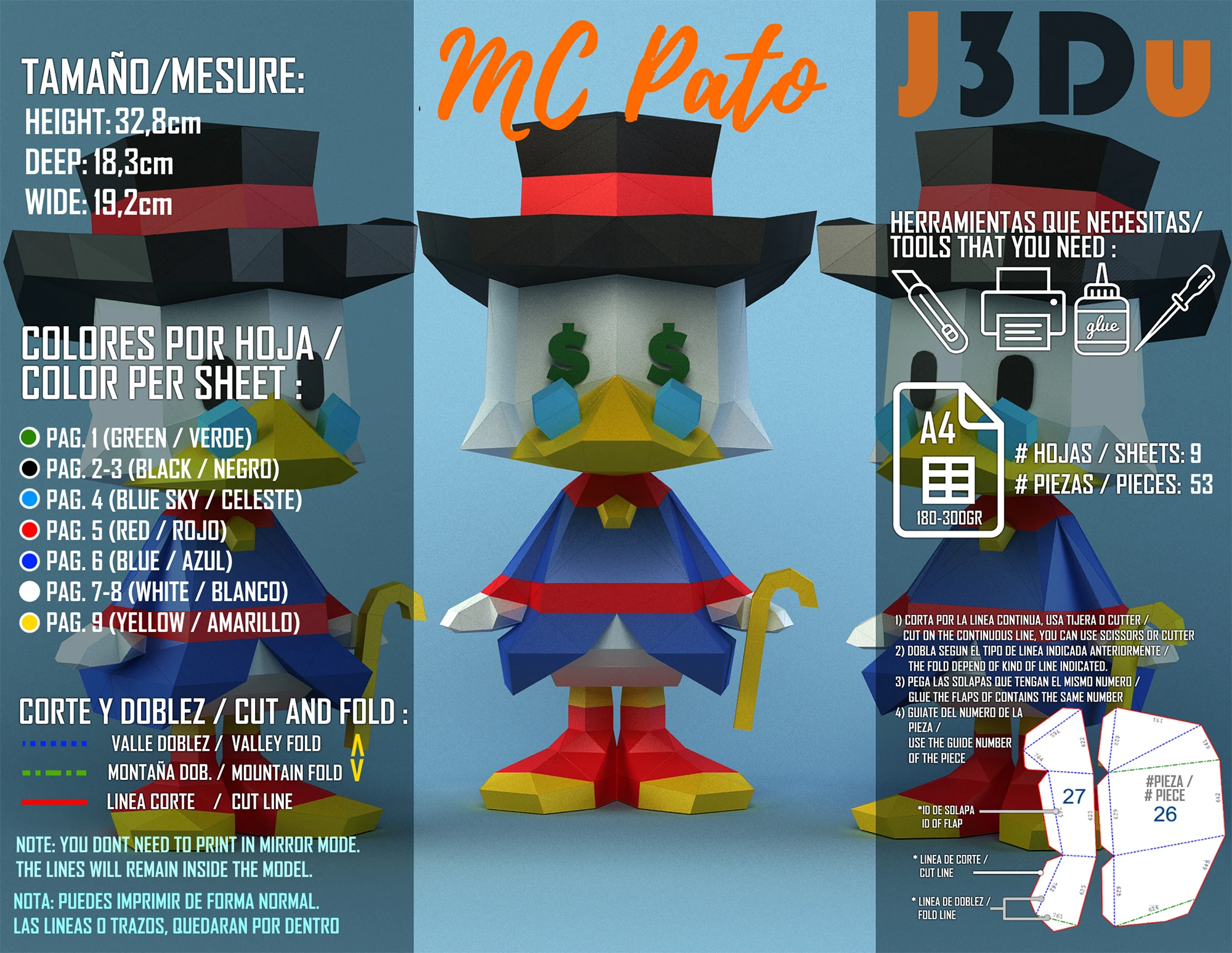 Scrooge McDuck Tiny Papercraft PDF, Template For office, Room, Decor, DIY gift for friends, family, Low poly Paper, Paper Craft 3D kit by J3Du