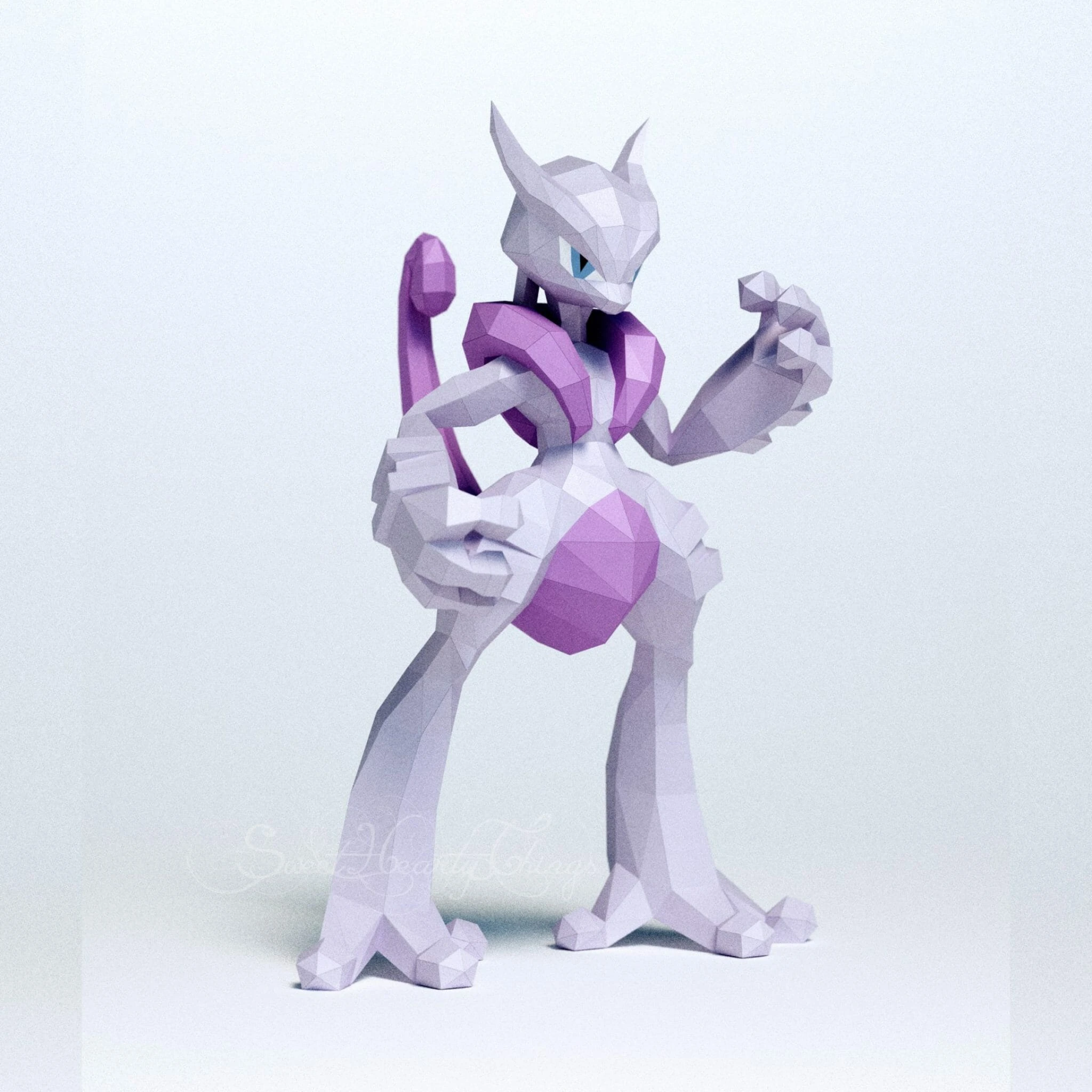 DIY 3d papercraft Pokemon Mega Mewtwo X PDF Templates Low Poly SweetHeartyThings