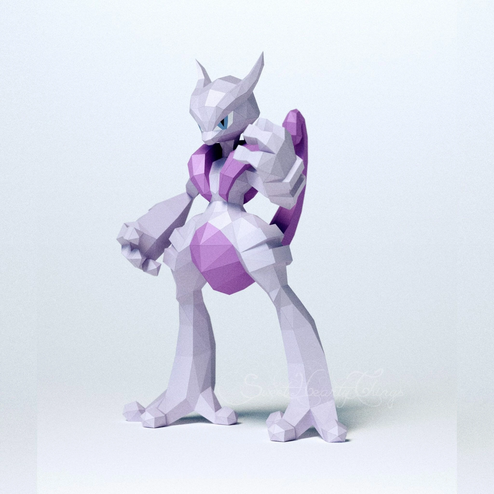 DIY 3d papercraft Pokemon Mega Mewtwo X PDF Templates Low Poly SweetHeartyThings