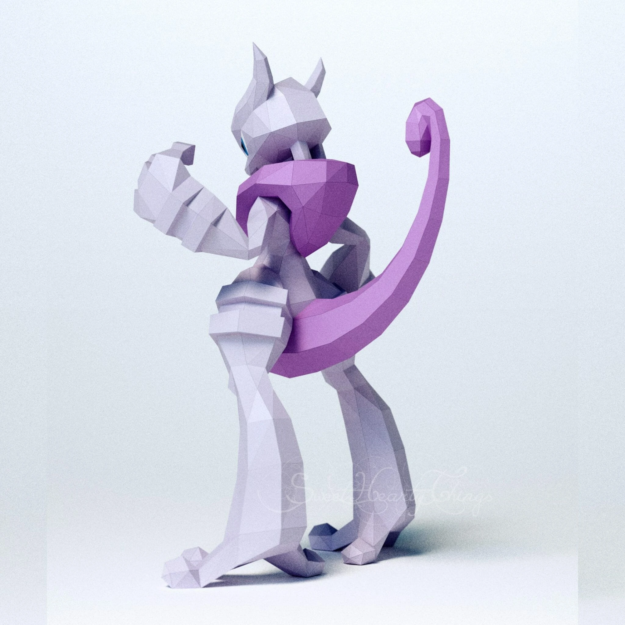 DIY 3d papercraft Pokemon Mega Mewtwo X PDF Templates Low Poly SweetHeartyThings