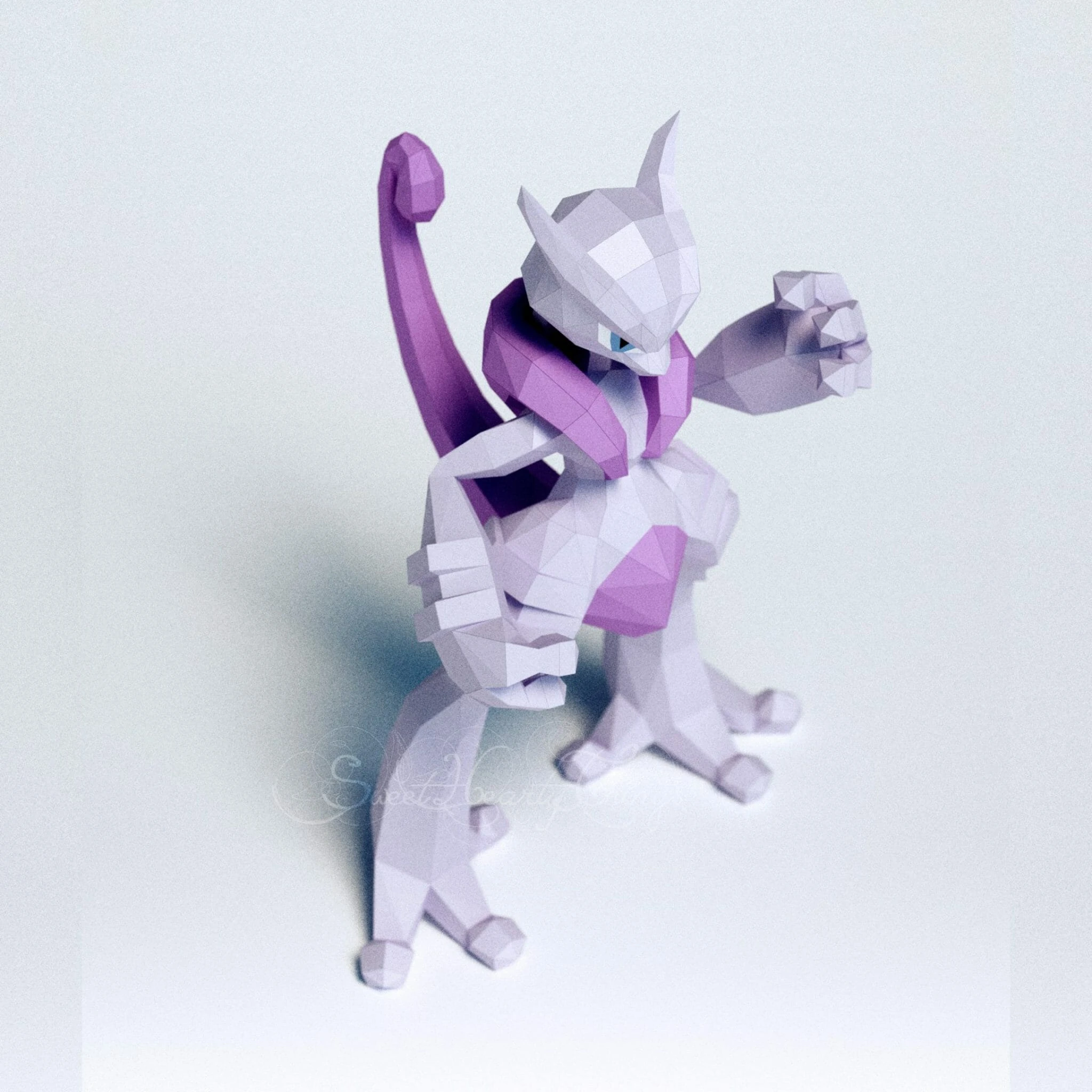 DIY 3d papercraft Pokemon Mega Mewtwo X PDF Templates Low Poly SweetHeartyThings