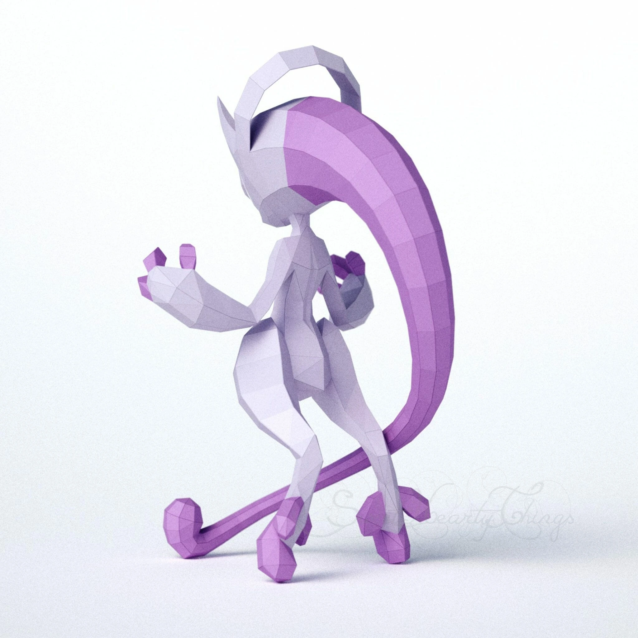 DIY 3d papercraft Pokemon Mega Mewtwo Y PDF Templates Low Poly SweetHeartyThings