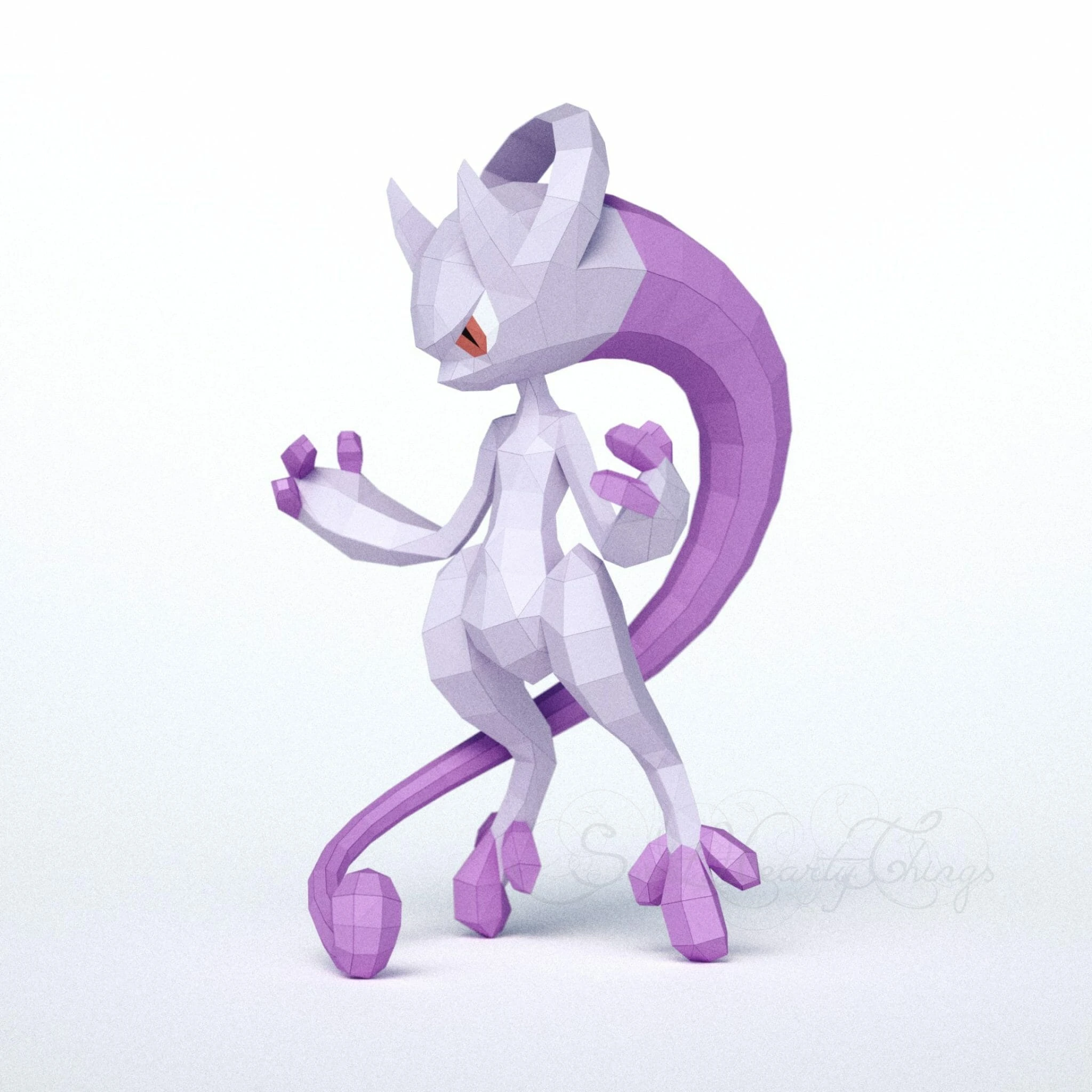 DIY 3d papercraft Pokemon Mega Mewtwo Y PDF Templates Low Poly SweetHeartyThings