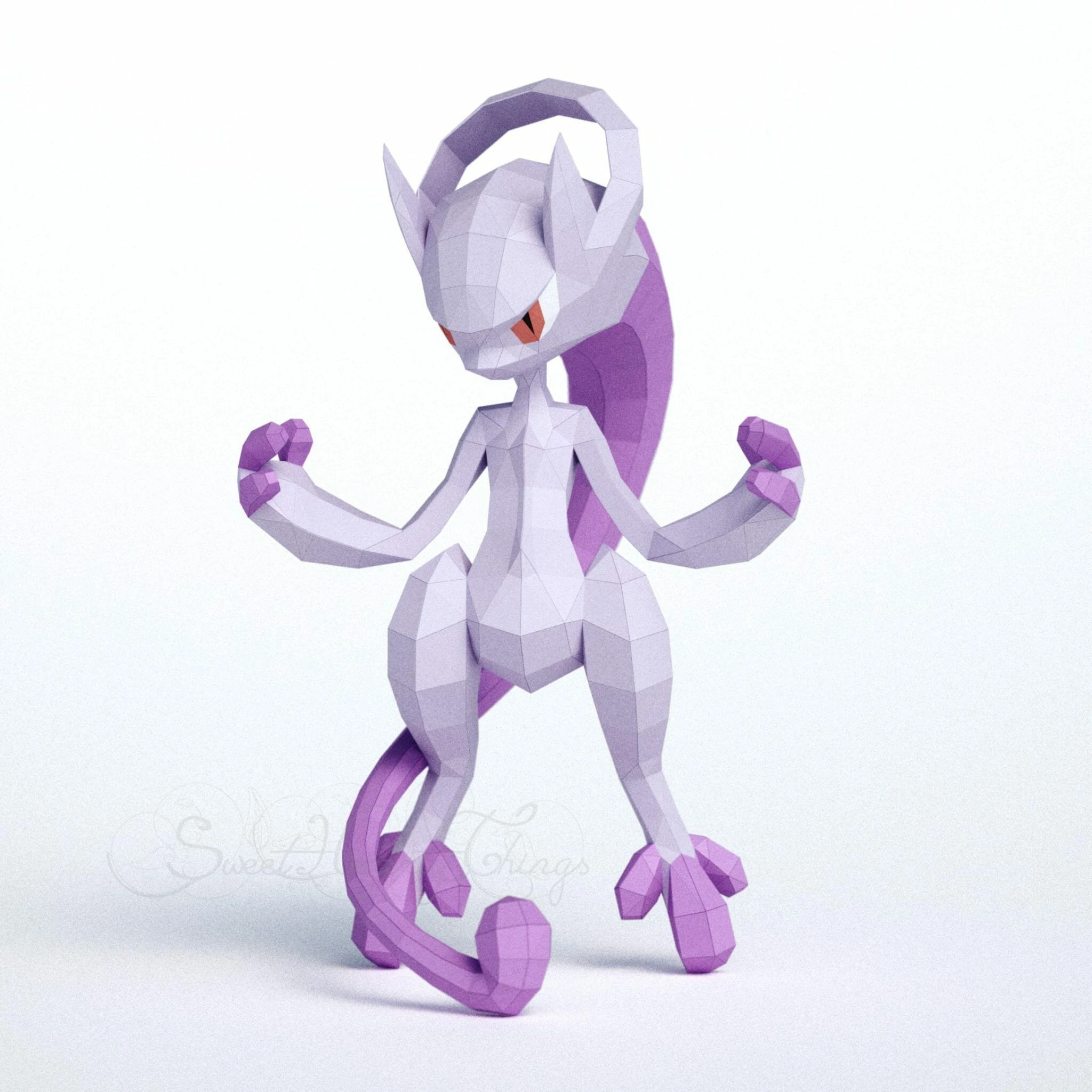 DIY 3d papercraft Pokemon Mega Mewtwo Y PDF Templates Low Poly SweetHeartyThings