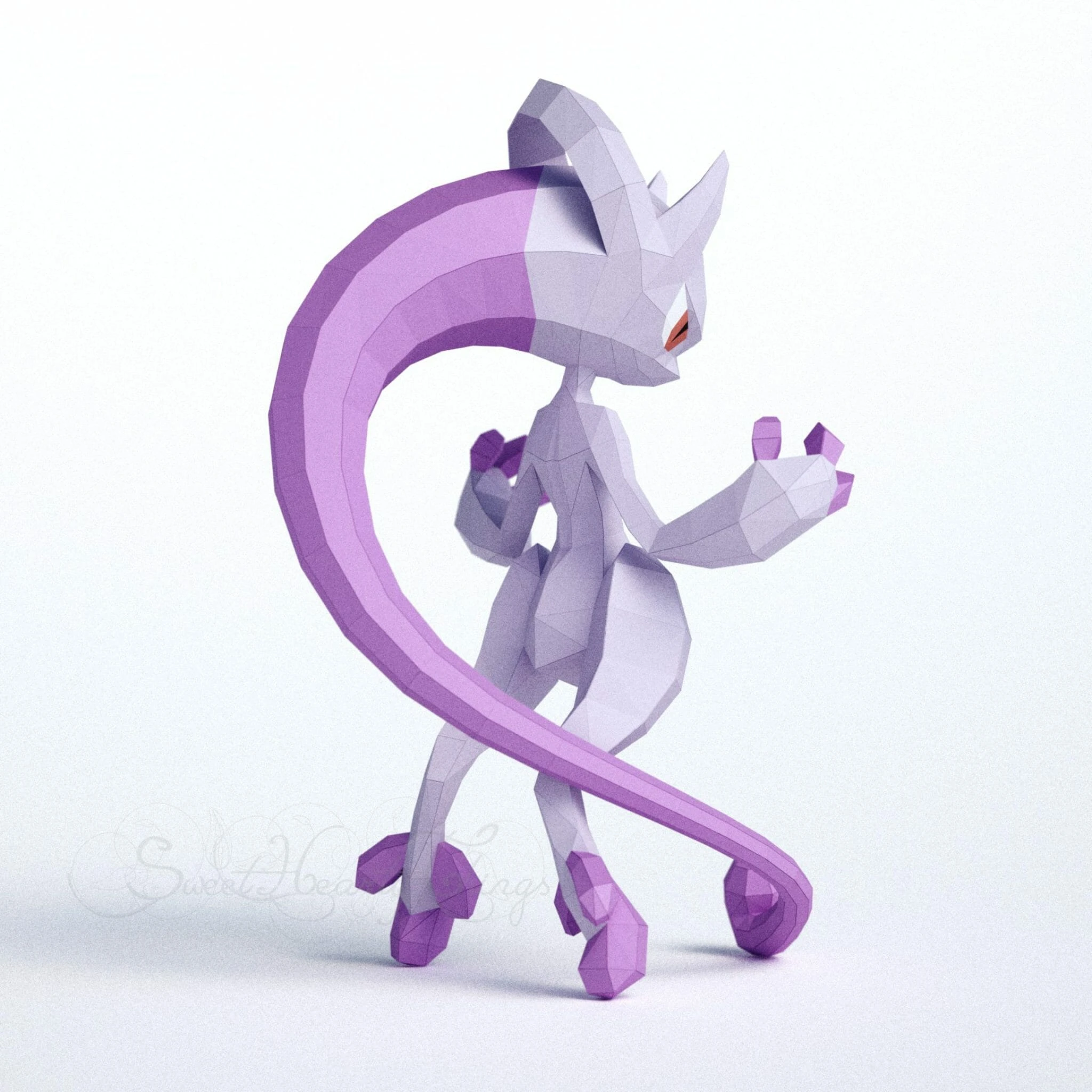 DIY 3d papercraft Pokemon Mega Mewtwo Y PDF Templates Low Poly SweetHeartyThings