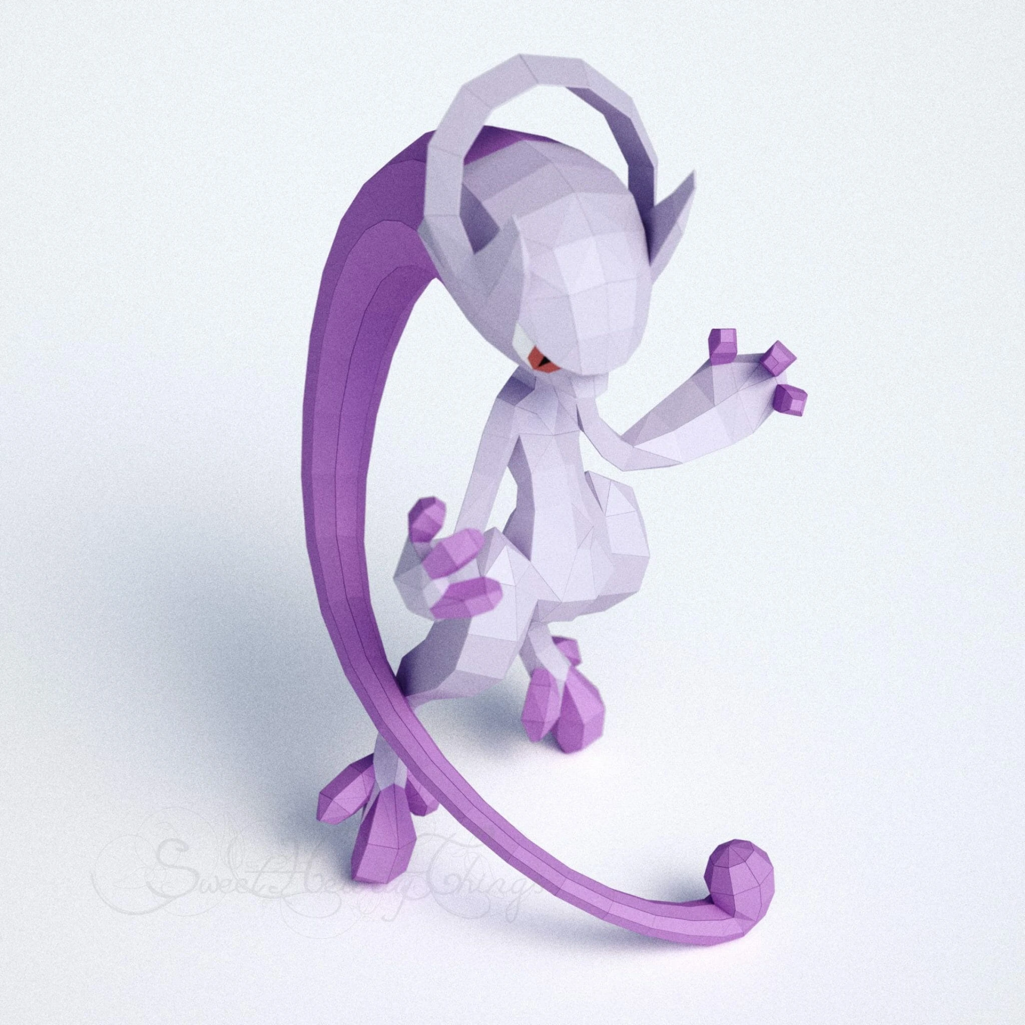 DIY 3d papercraft Pokemon Mega Mewtwo Y PDF Templates Low Poly SweetHeartyThings