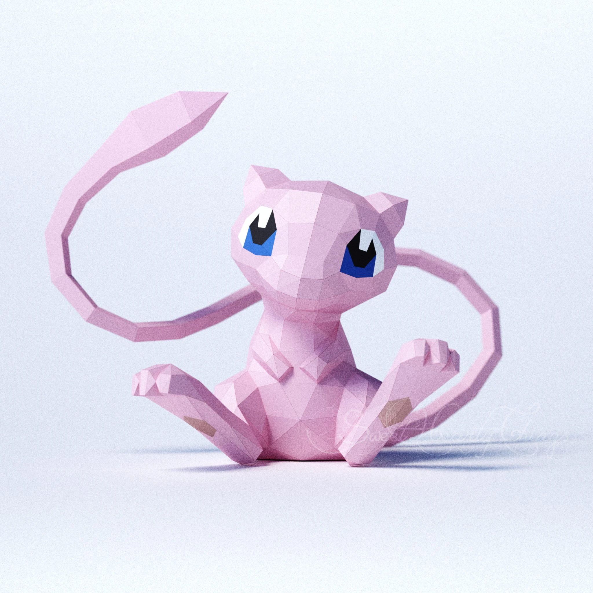 DIY 3d papercraft Pokemon Mew PDF Templates Low Poly SweetHeartyThings