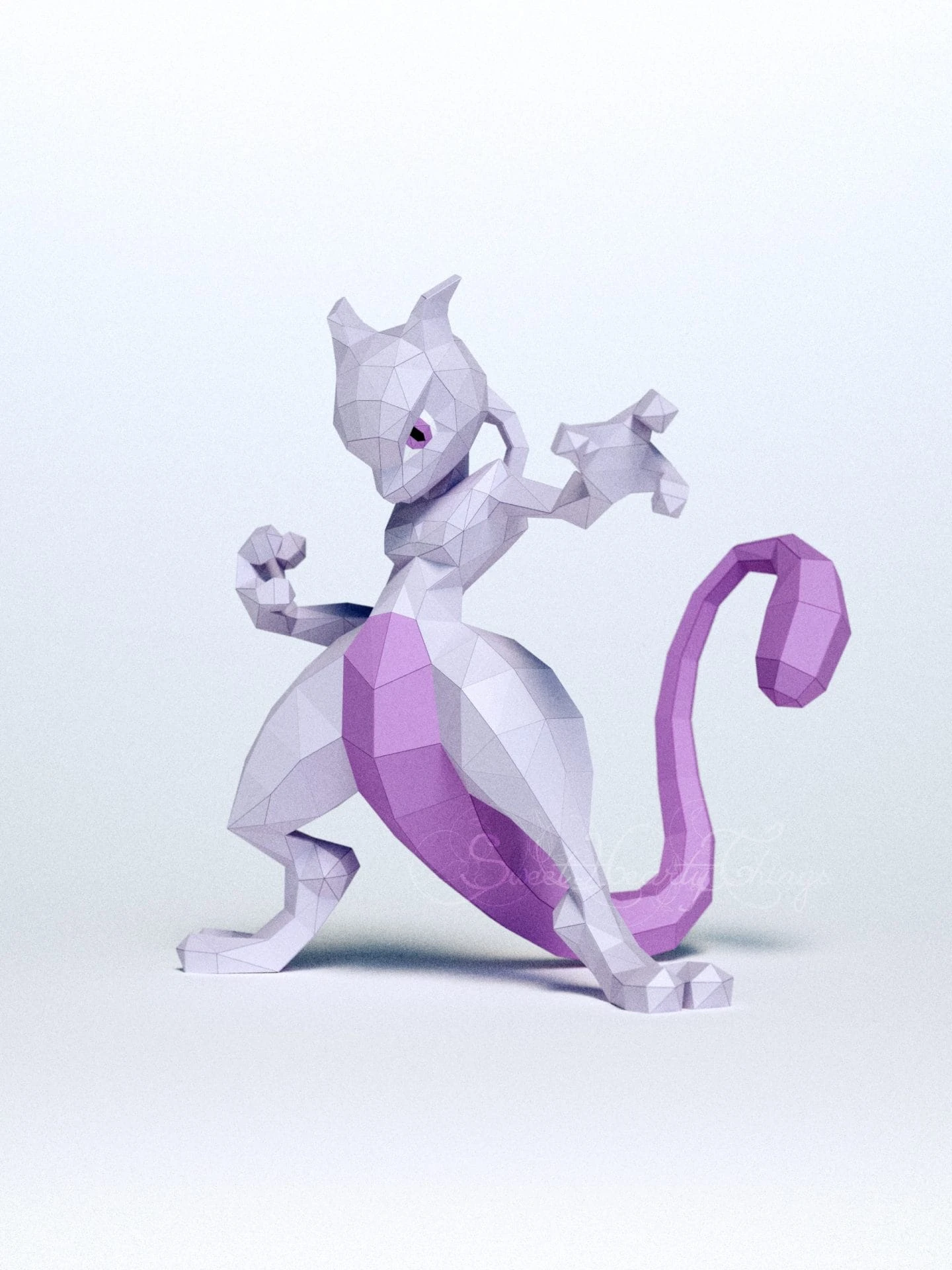 DIY 3d papercraft Pokemon Mewtwo PDF Templates Low Poly SweetHeartyThings