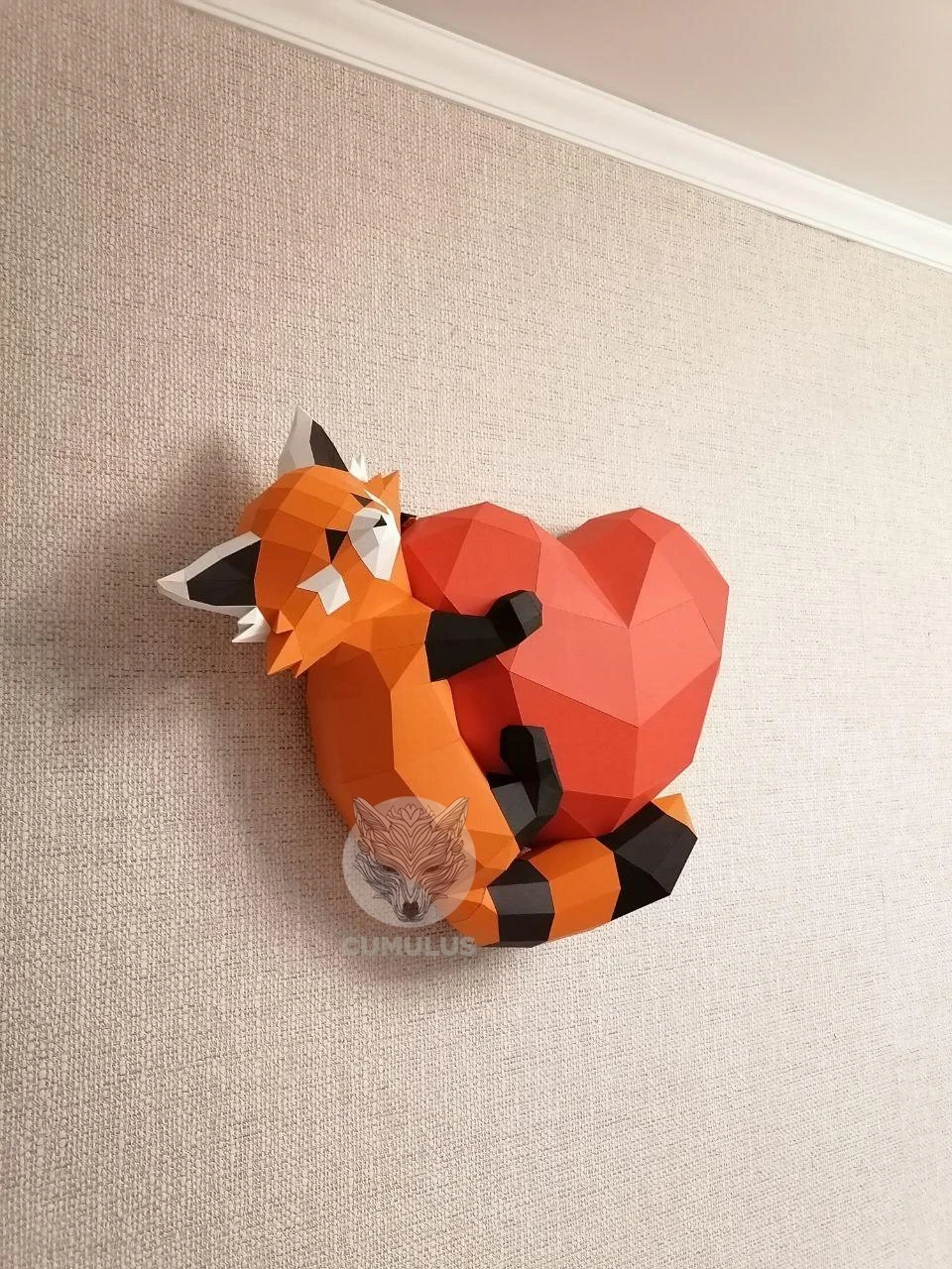 Red Panda on the Heart Papercraft Low Poly Decoration DIY Paper 3D CumulusCraft