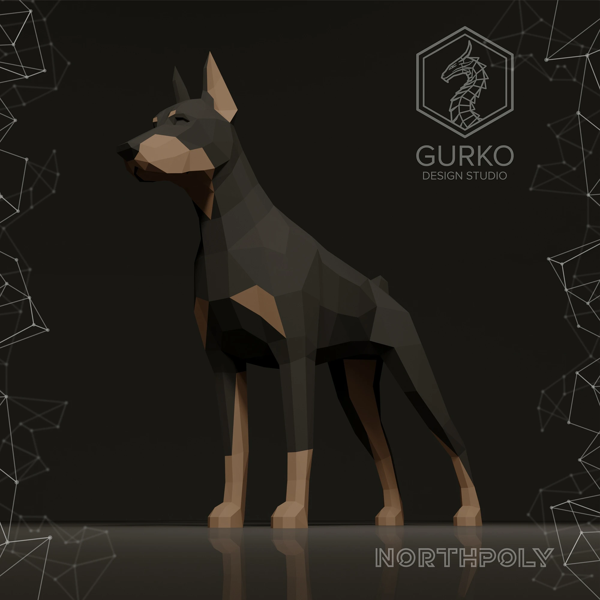 Dobermann Papercraft, Dog, Pdf, Gurko, Pepakura, Template, 3D Origami, Paper Sculpture, Low Poly, DIY Craft