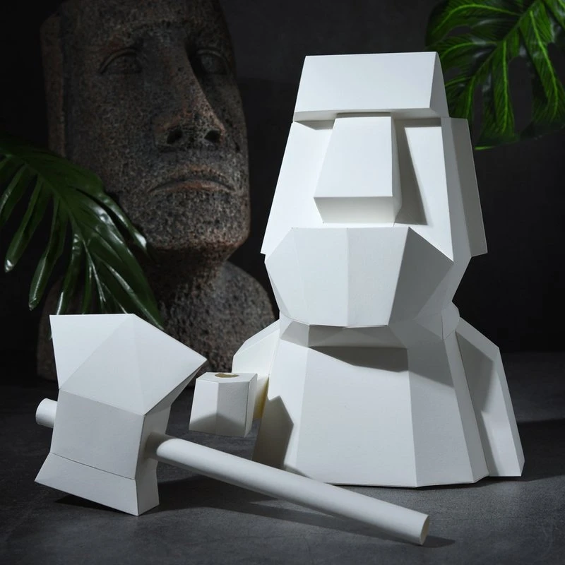 3D paper model-DIY hands-on-no cutting-decoration series-Honest Moai (axe version)