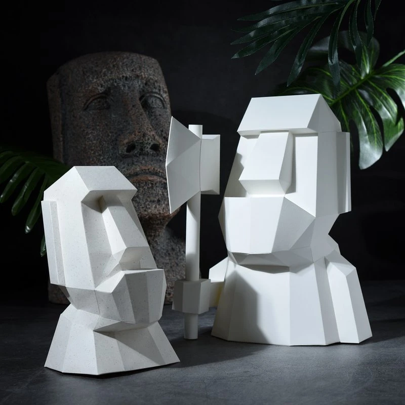 3D paper model-DIY hands-on-no cutting-decoration series-Honest Moai (axe version)