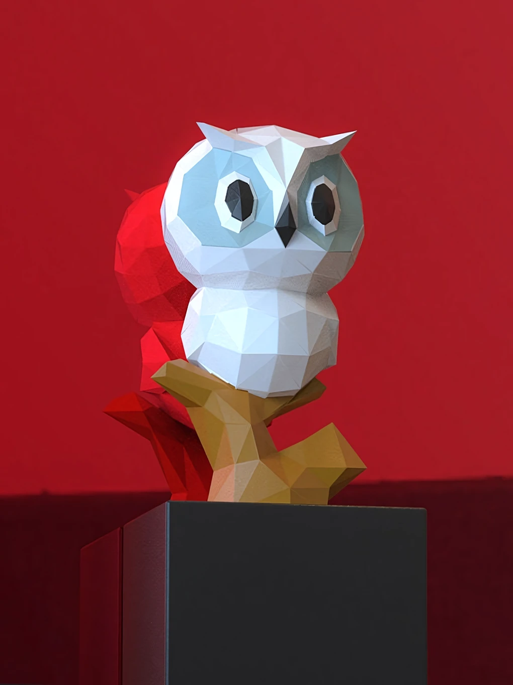 Owl on Branch Papercraft, Lowpoly, Lowpoly Papercraft