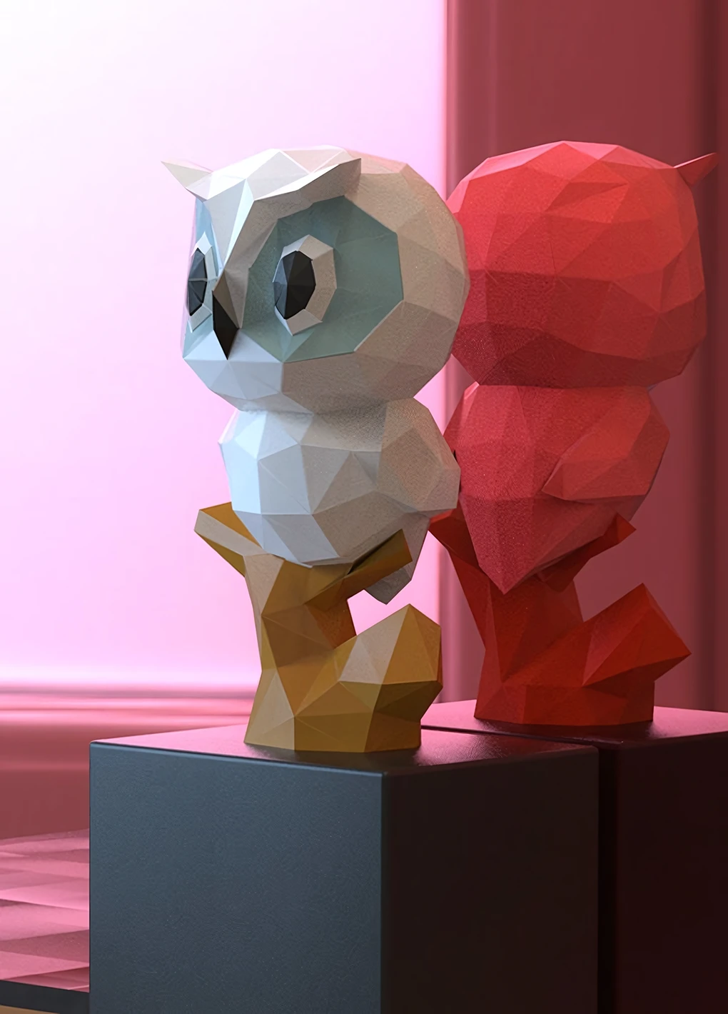 Owl on Branch Papercraft, Lowpoly, Lowpoly Papercraft