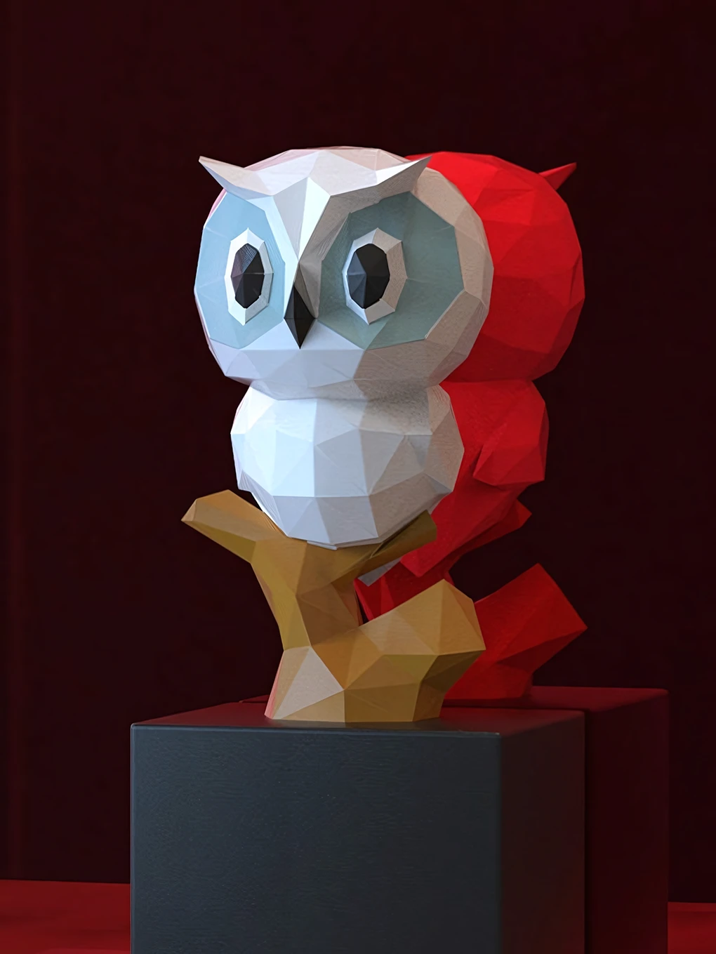 Owl on Branch Papercraft, Lowpoly, Lowpoly Papercraft