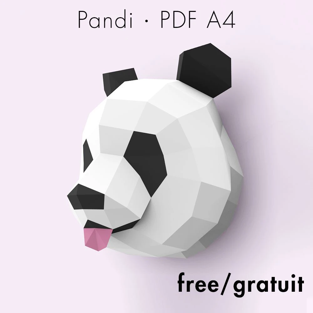 Pandi (Panda) Head Wall Papercraft, Lowpoly Papercraft, Fovea - Papercraft - Nonitt