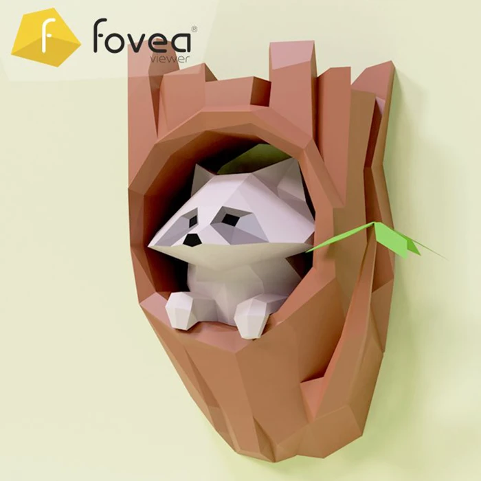 Arbre Aton (Raccoon in Trunk) Papercraft, Lowpoly Papercraft, Fovea - Papercraft - Nonitt