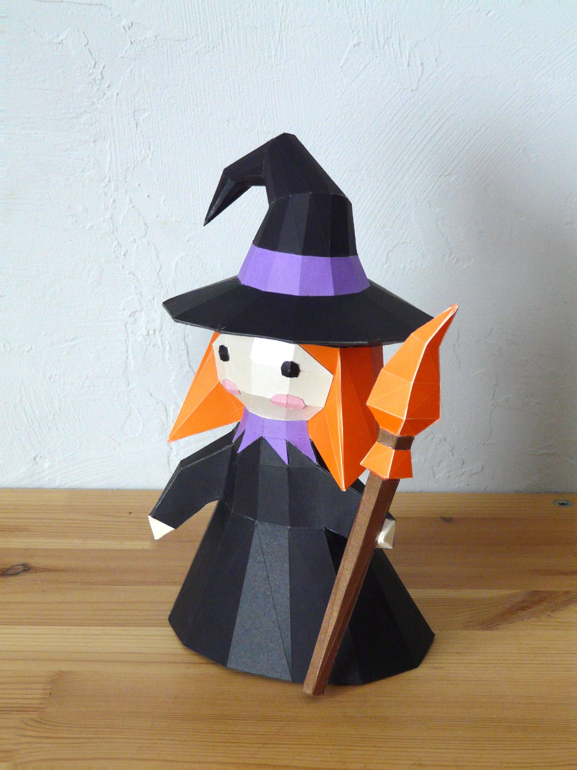 DIY 3d papercraft Little Witch PDF Templates Low Poly SweetHeartyThings