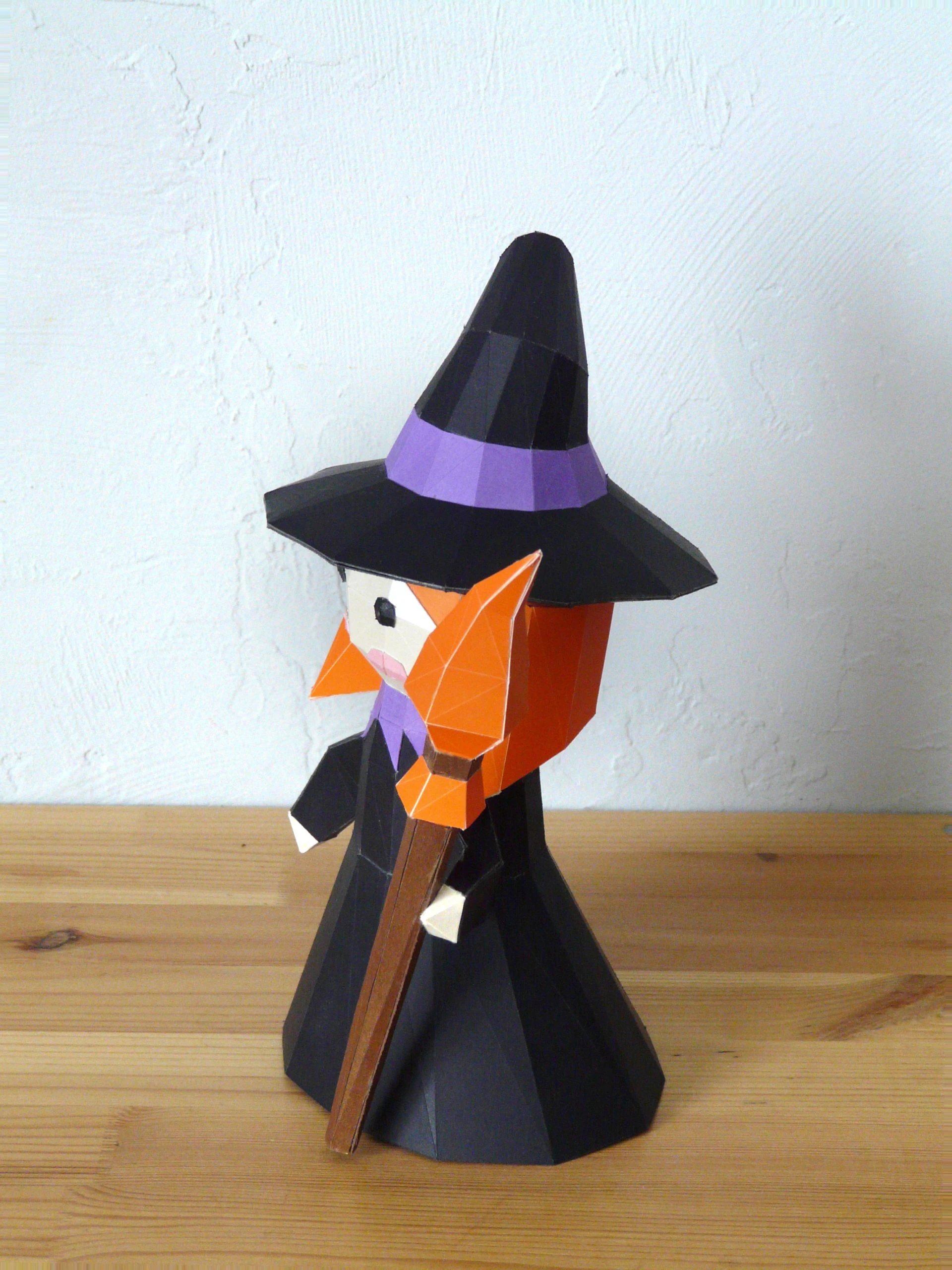 DIY 3d papercraft Little Witch PDF Templates Low Poly SweetHeartyThings