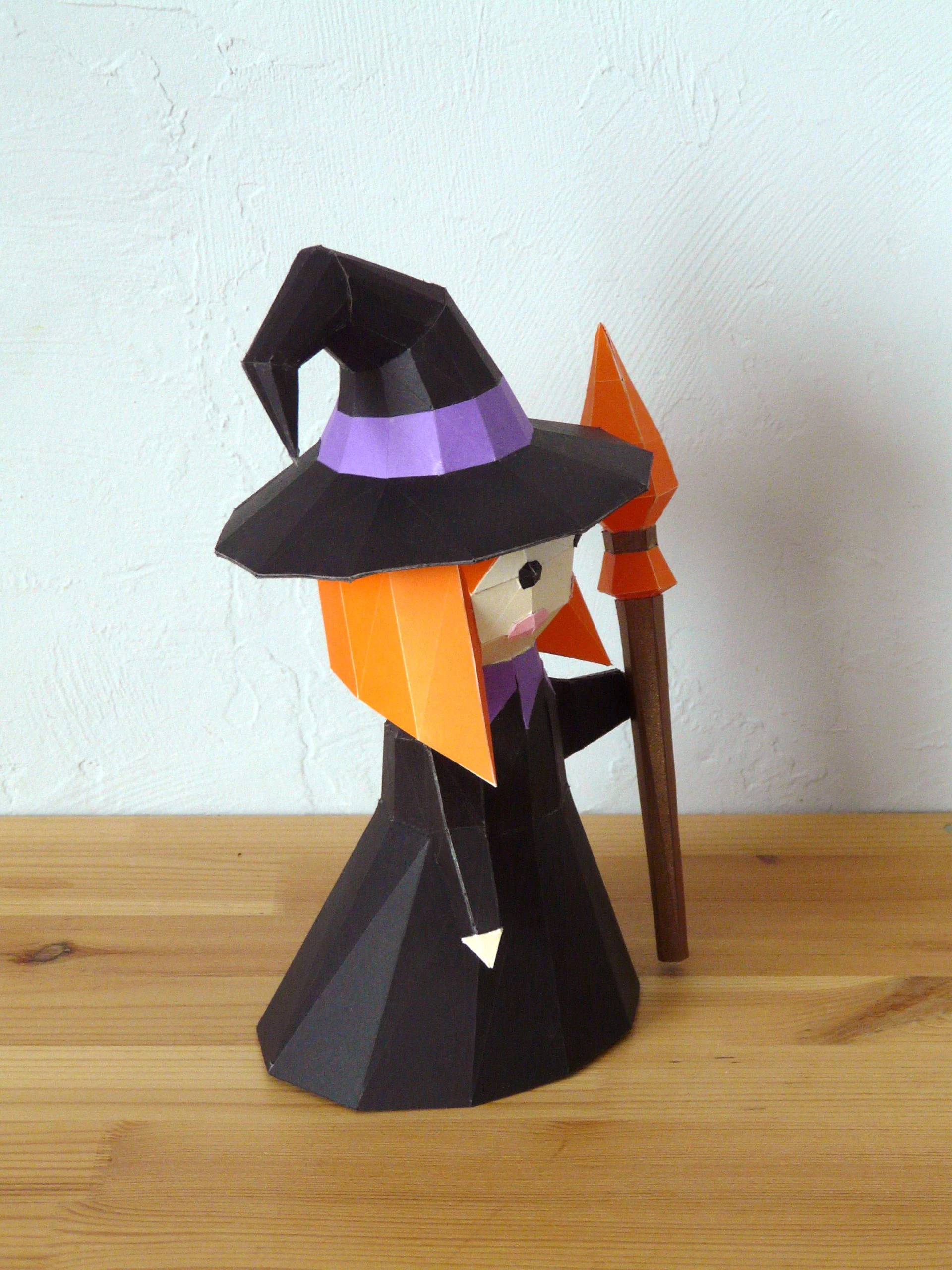 DIY 3d papercraft Little Witch PDF Templates Low Poly SweetHeartyThings