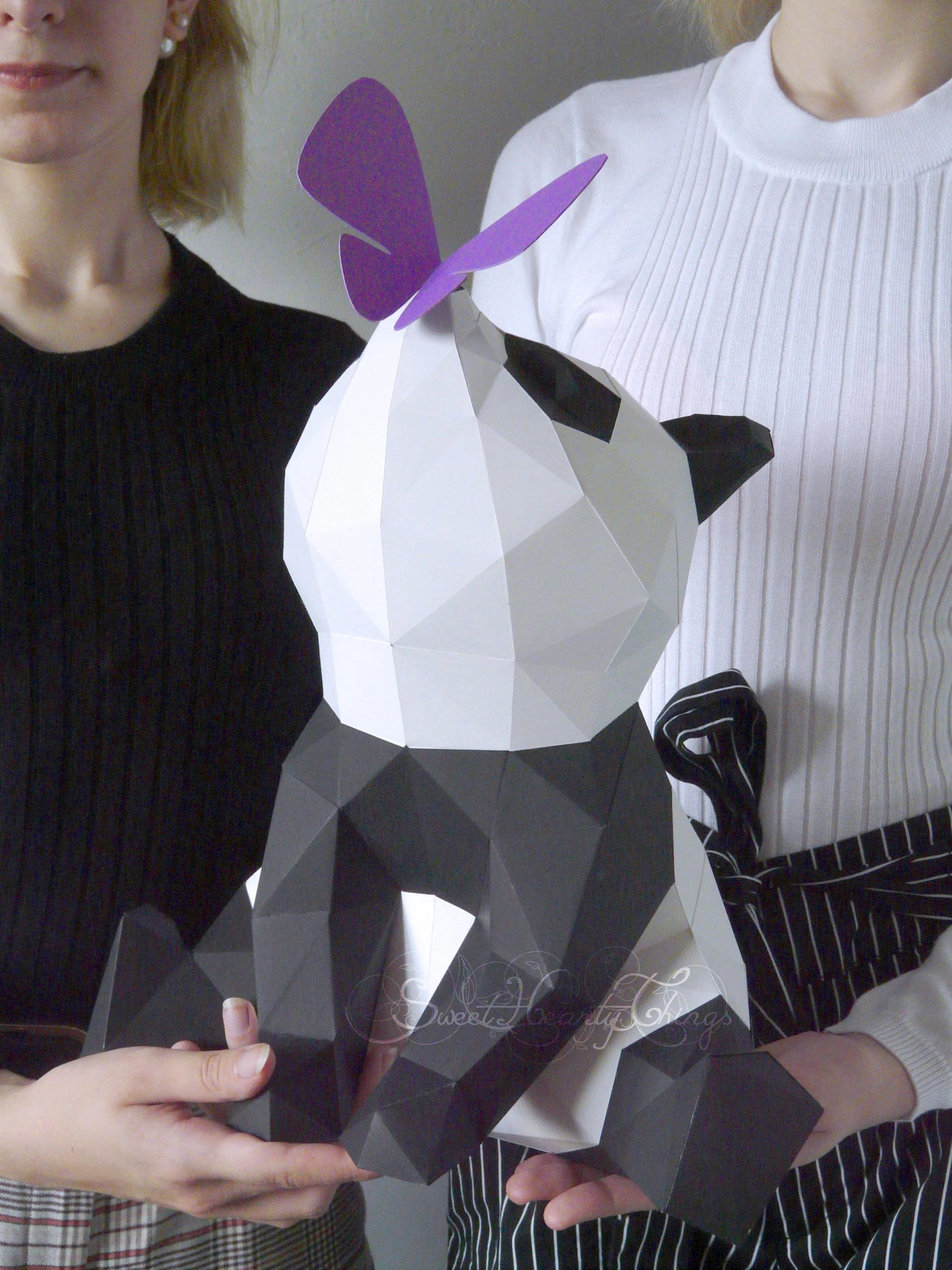 DIY 3d papercraft Panda With a Butterfly PDF Templates Low Poly SweetHeartyThings