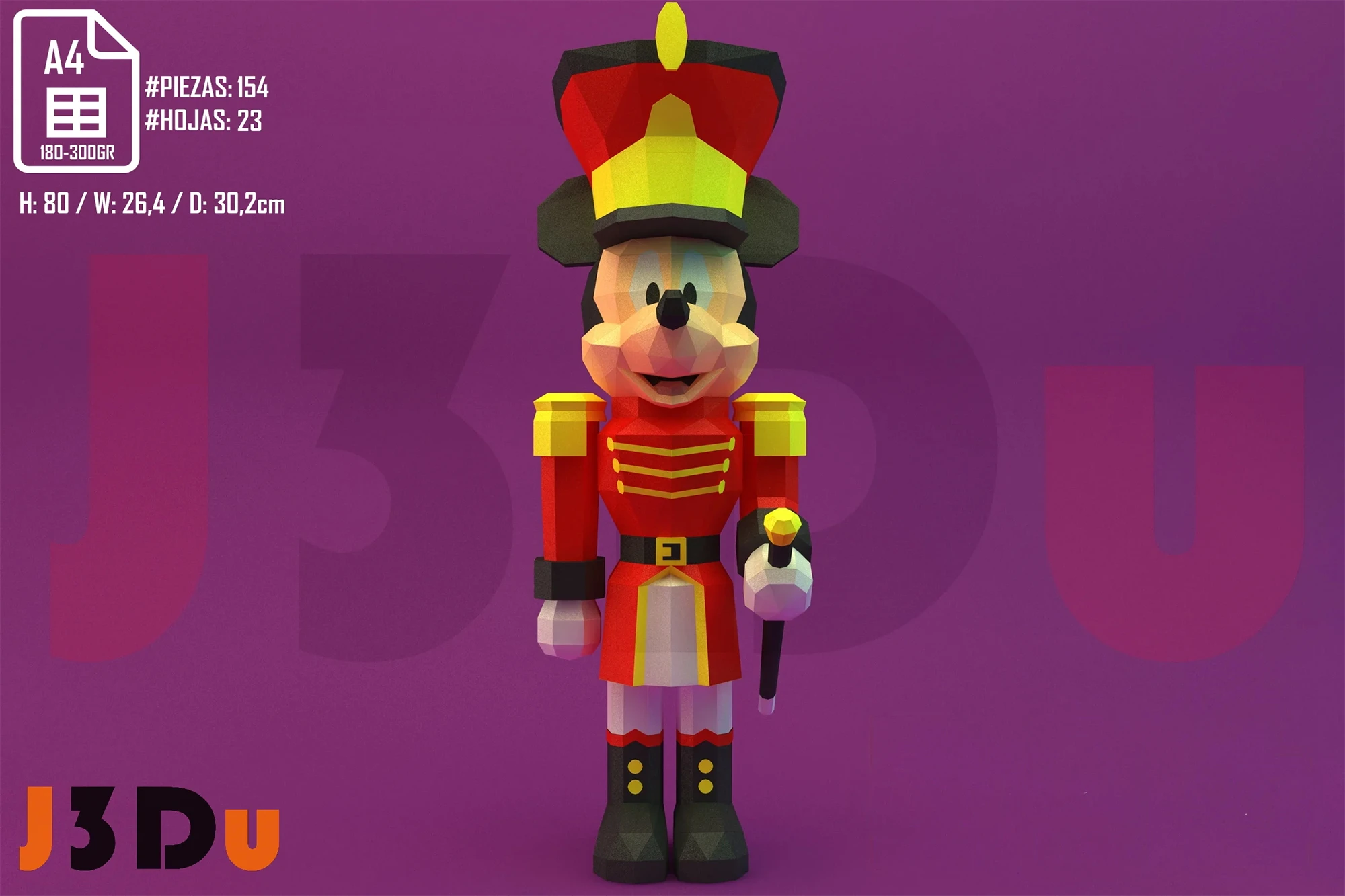 Mickey Nutcracker Papercraft PDF, Template For office, Room, Decor, DIY gift for friends, family, Low poly Paper, Paper Craft 3D kit by J3Du