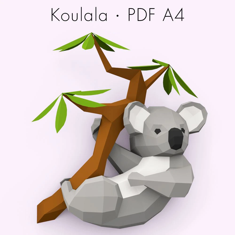 Koala On Branch Wall Papercraft, Lowpoly Papercraft, Fovea - Papercraft - Nonitt