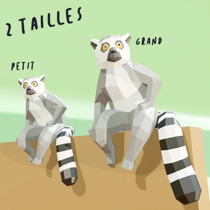 Sitting Lemur Papercraft, Lowpoly Papercraft, Fovea - Papercraft - Nonitt