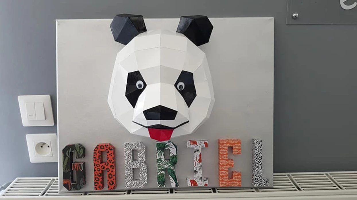 Pandi (Panda) Head Wall Papercraft, Lowpoly Papercraft, Fovea - Papercraft - Nonitt