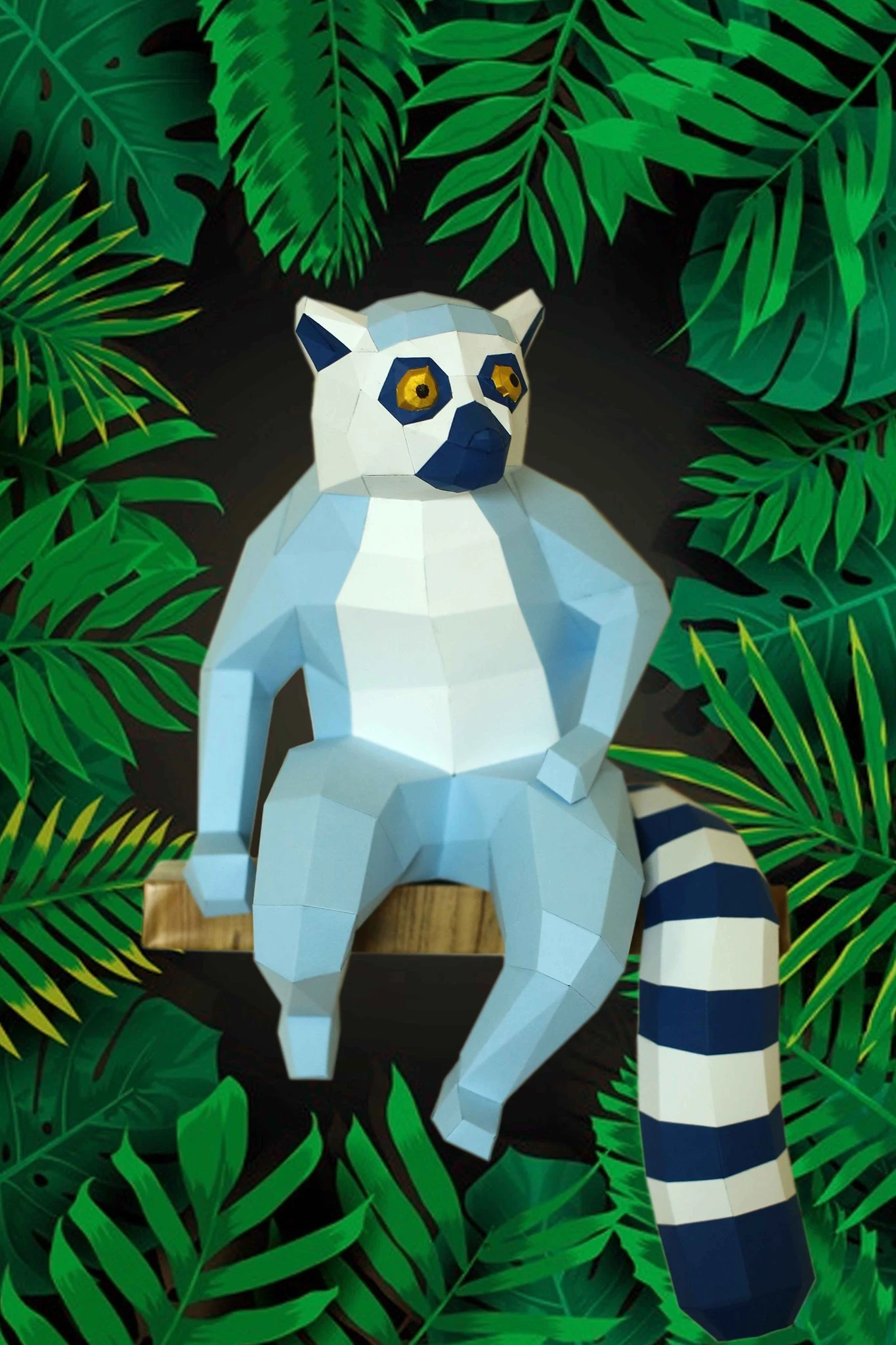 Sitting Lemur Papercraft, Lowpoly Papercraft, Fovea - Papercraft - Nonitt