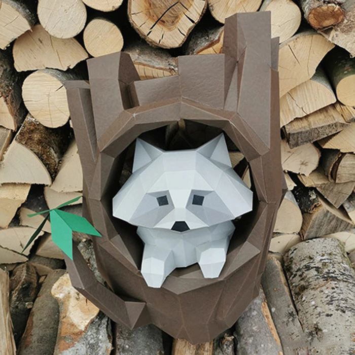 Arbre Aton (Raccoon in Trunk) Papercraft, Lowpoly Papercraft, Fovea - Papercraft - Nonitt