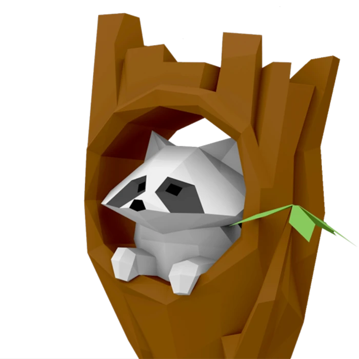 Arbre Aton (Raccoon in Trunk) Papercraft, Lowpoly Papercraft, Fovea - Papercraft - Nonitt